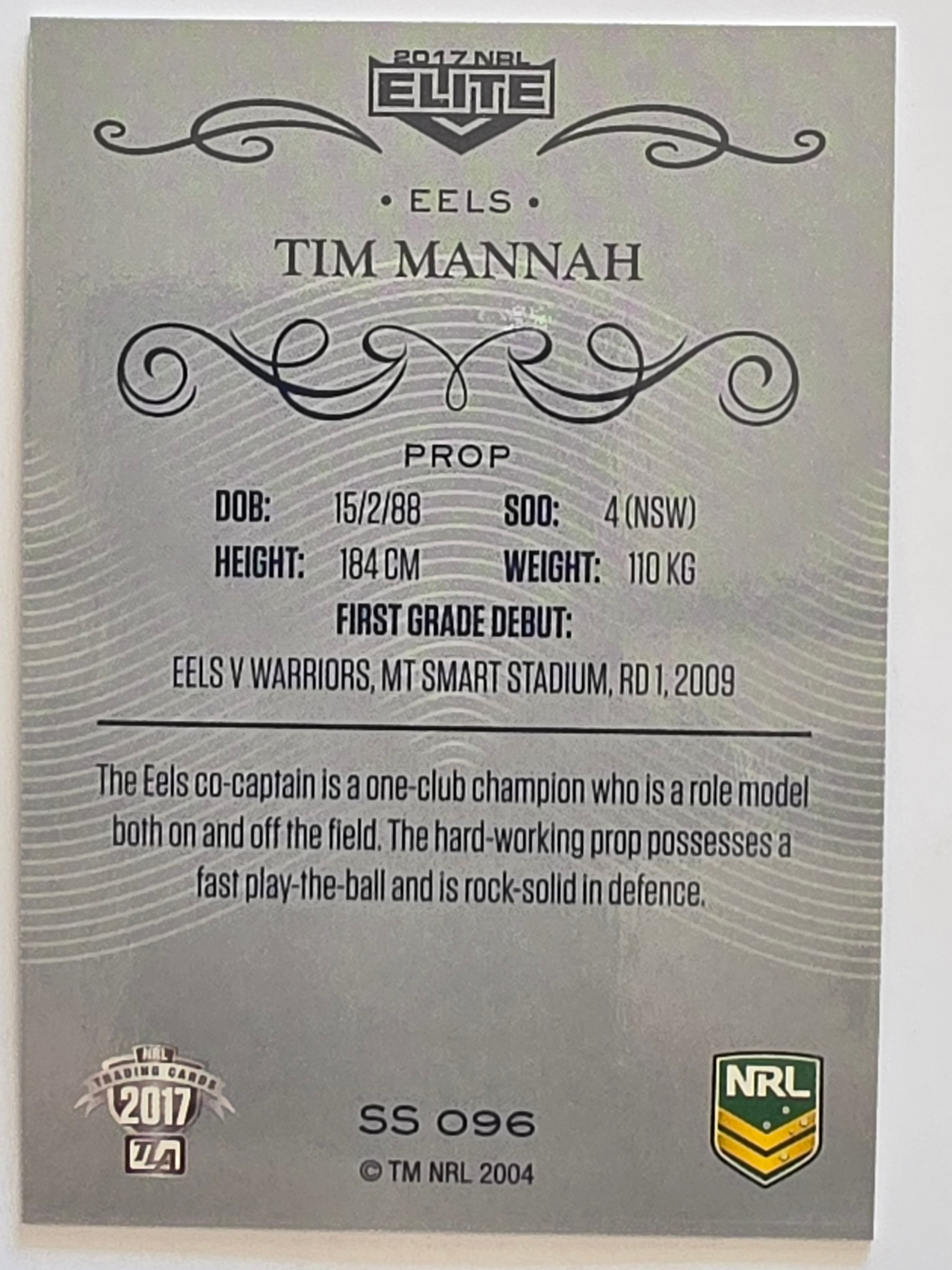 NRL 2017 Elite | Silver Special #SS096 Tim Mannah Parramatta Eels