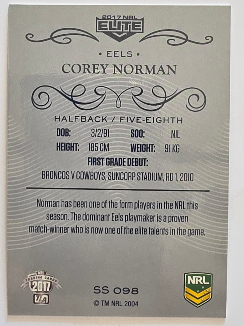 NRL 2017 Elite | Silver Special #SS098 Corey Norman Parramatta Eels