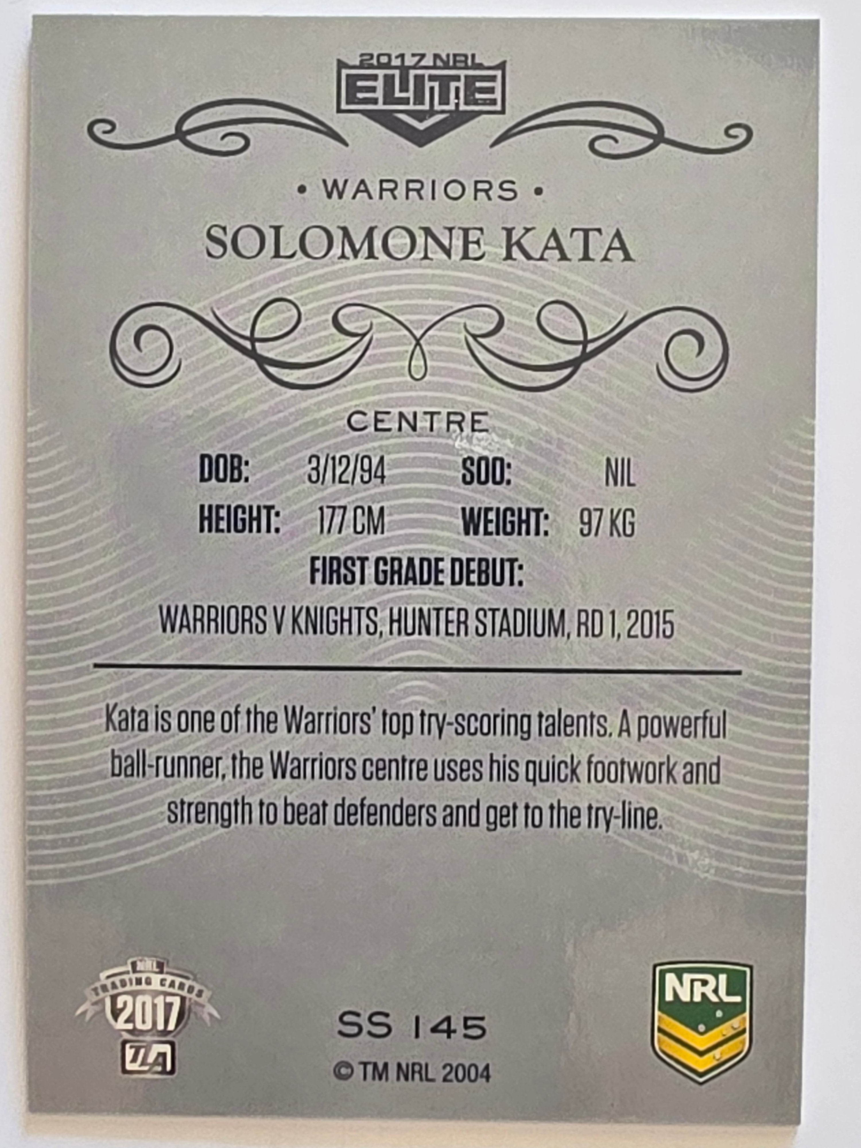 NRL 2017 Elite | Silver Special #SS145 Solomone Kata New Zealand Warriors