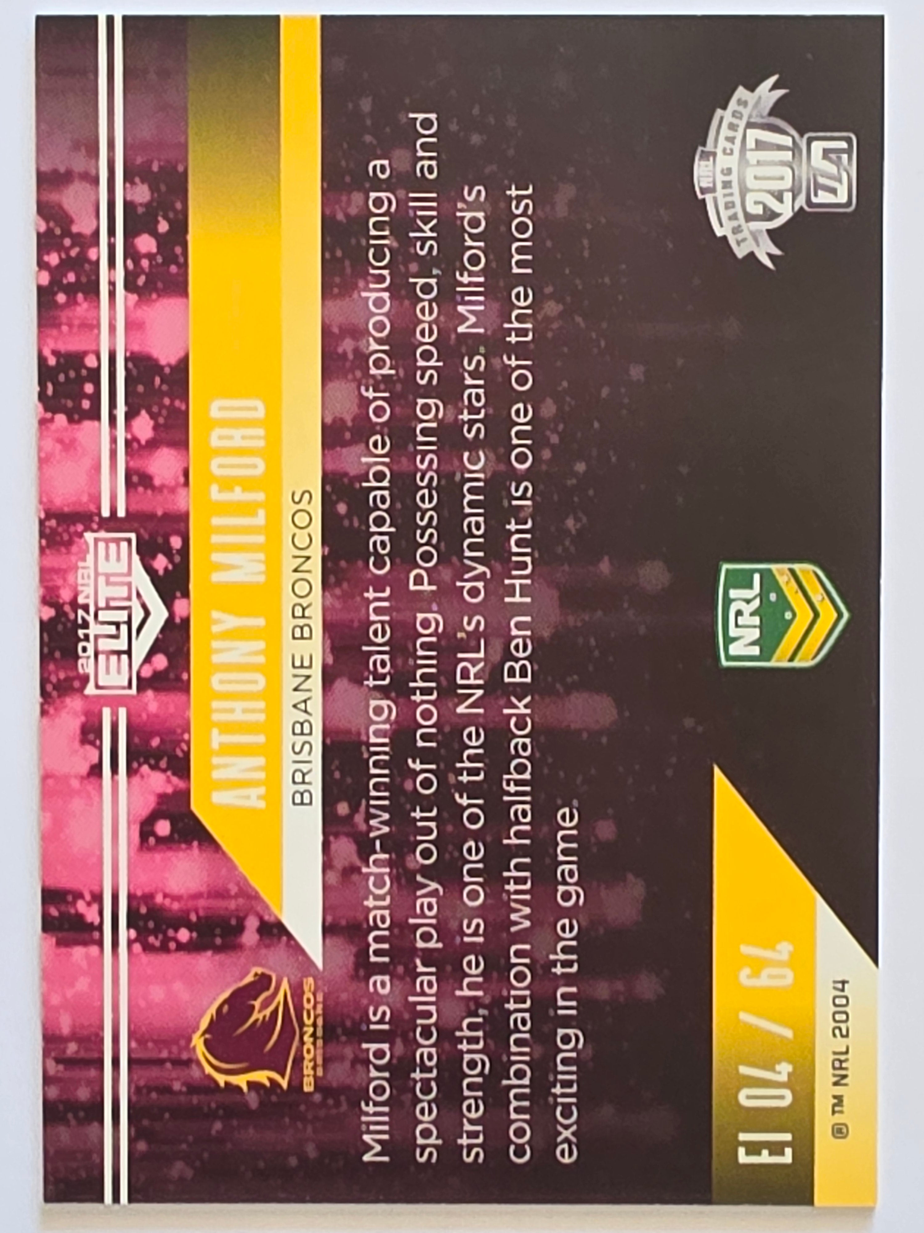 NRL 2017 Elite |Elite Impact #EI04 Anthony Milford Brisbane Broncos