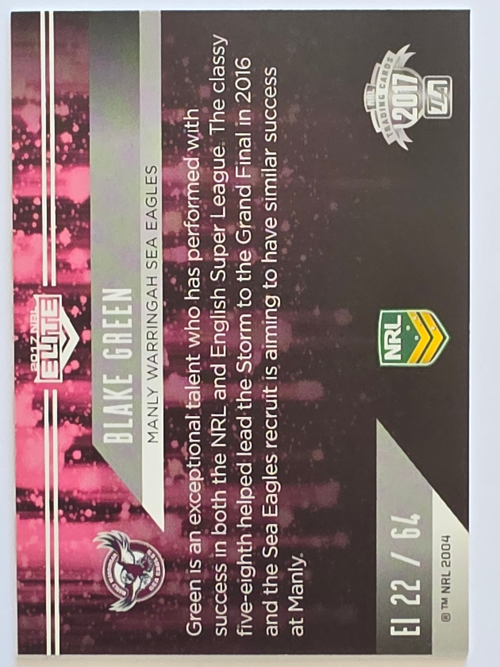 NRL 2017 Elite |Elite Impact #EI22 Blake Green Manly Sea Eagles
