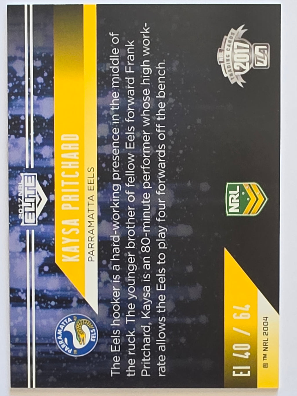 NRL 2017 Elite |Elite Impact #EI40 Kaysa Pritchard Parramatta Eels