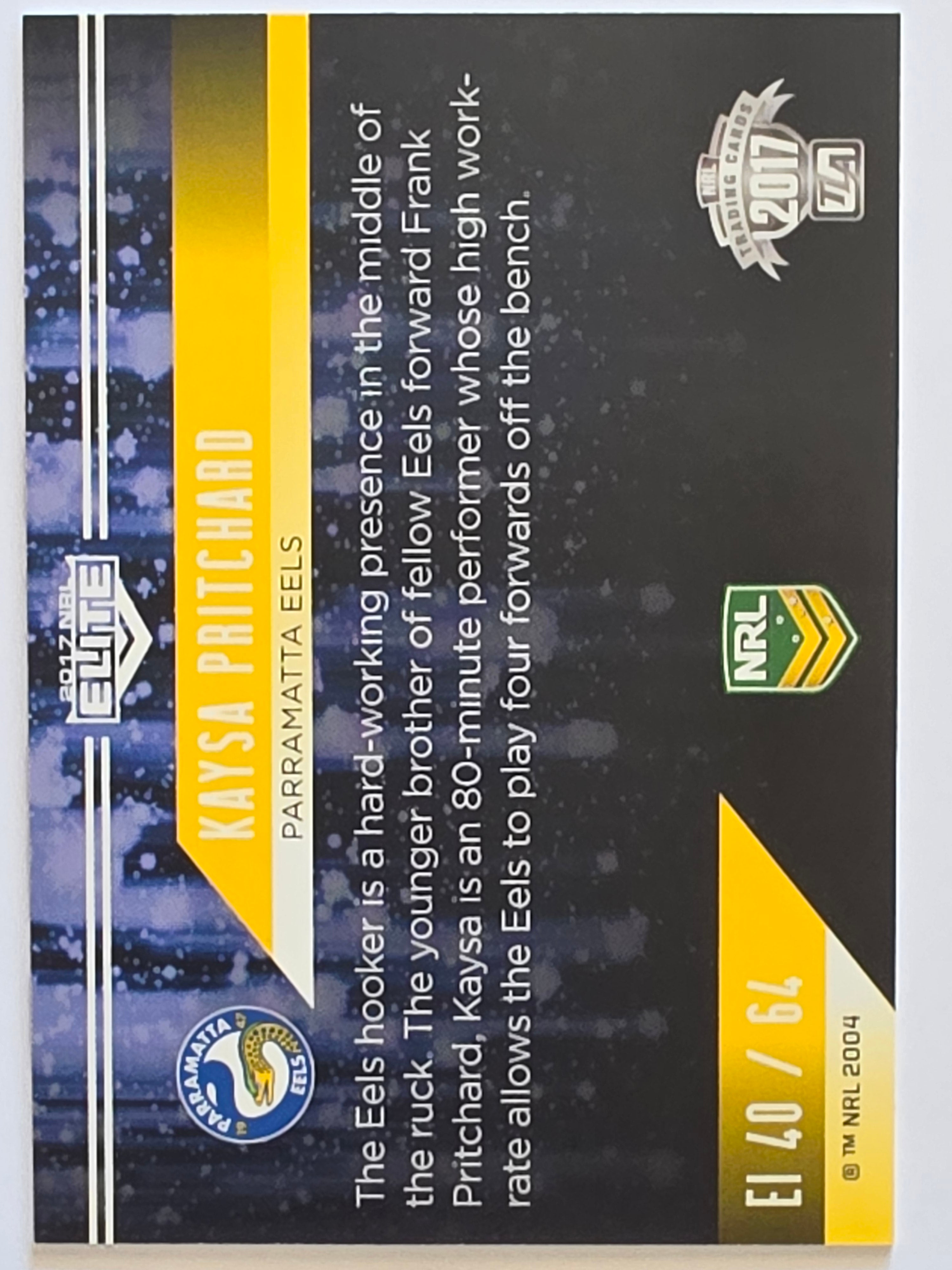 NRL 2017 Elite |Elite Impact #EI40 Kaysa Pritchard Parramatta Eels