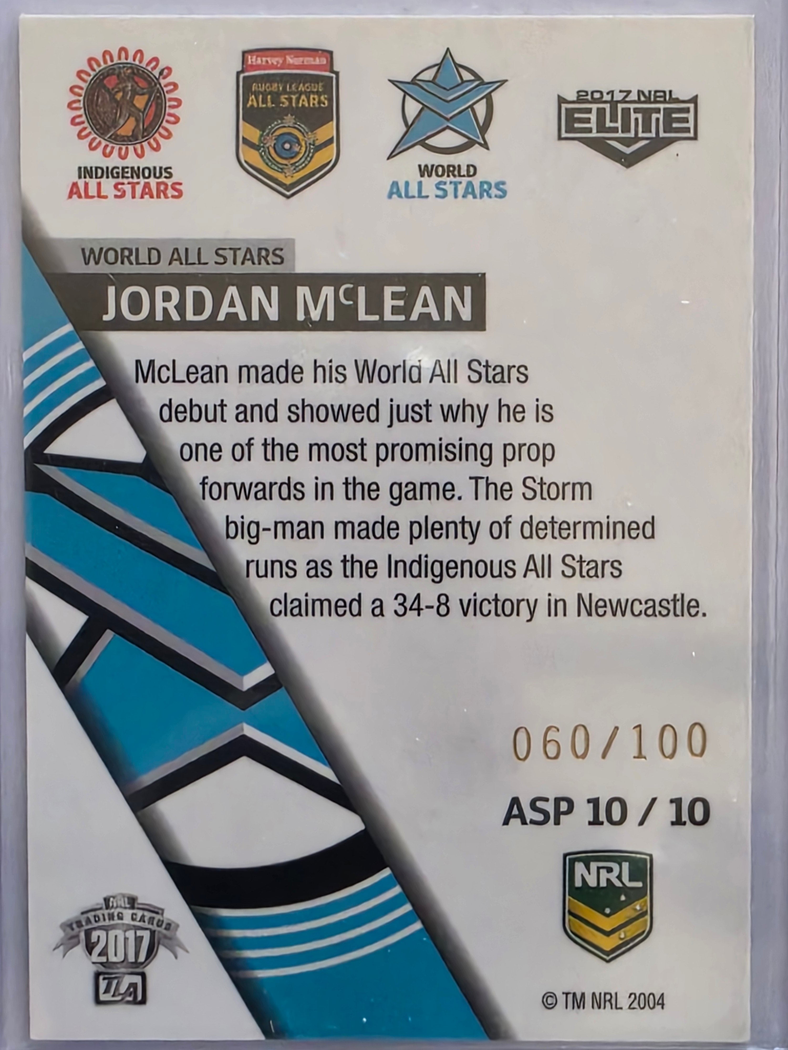 NRL 2017 Elite |All Stars Parallel #ASP10 Jordan McLean #060/100 World All Stars