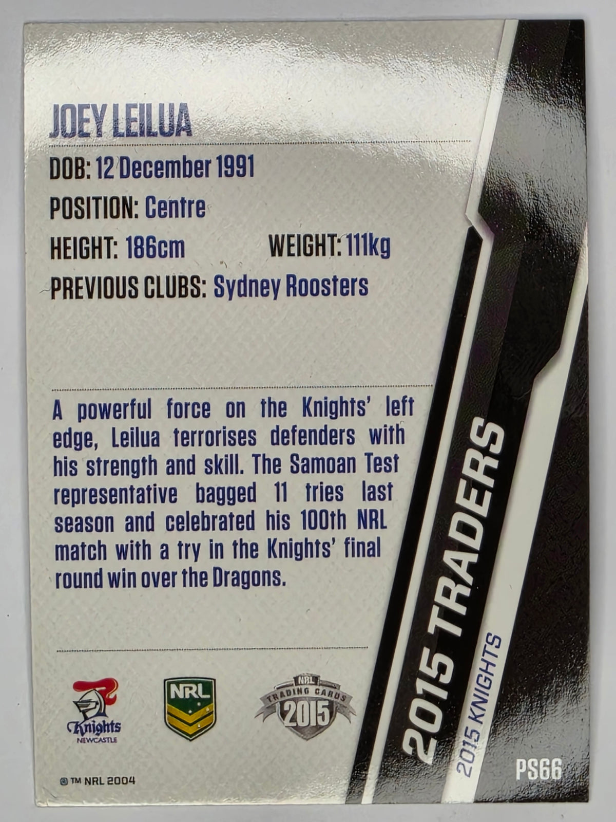 NRL 2015 Traders | Black Parallel #PS66 Joey Leilua Newcastle Knights