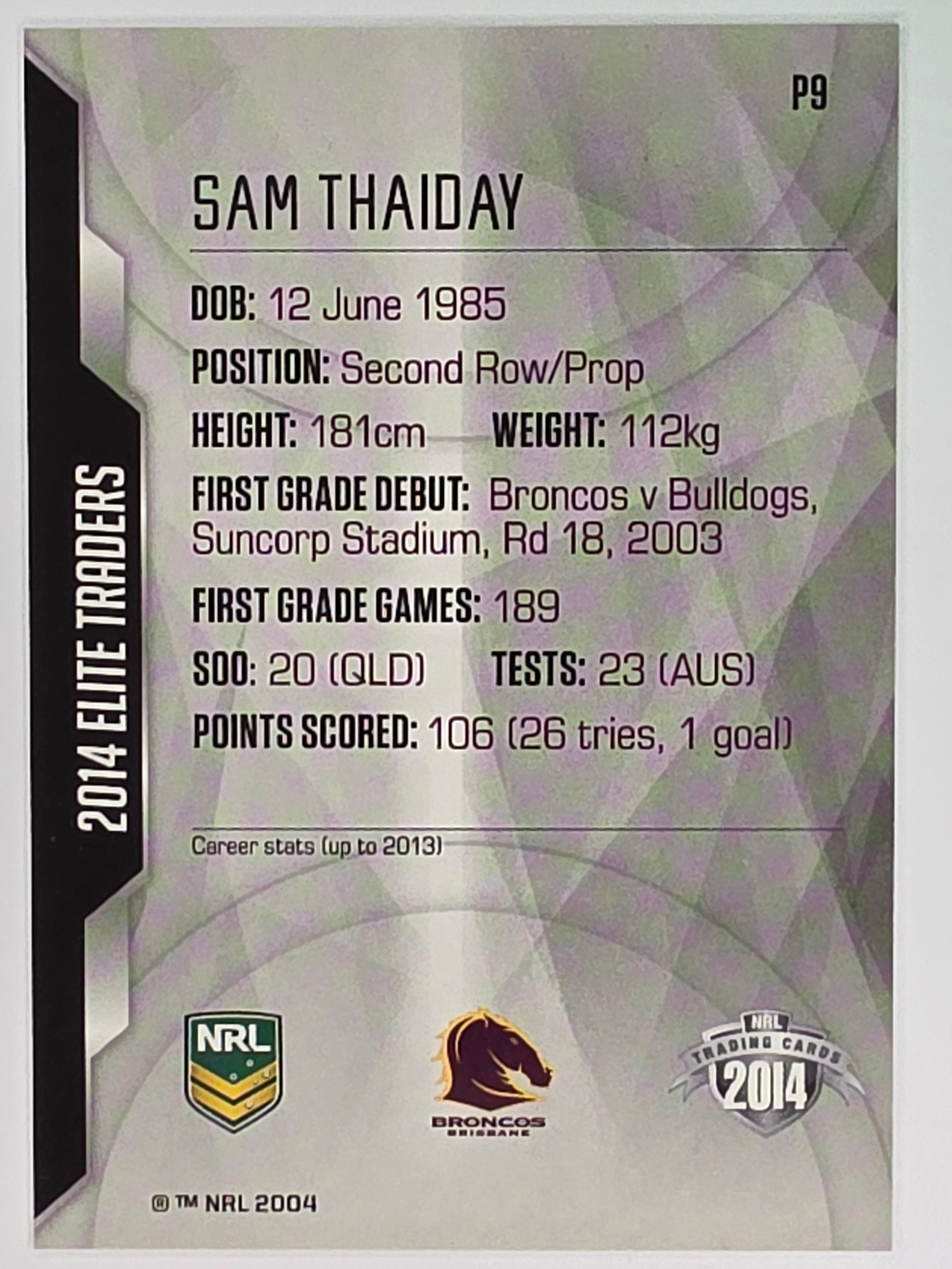 NRL 2014 Elite | Silver Parallel #P9 | Sam Thaiday | Brisbane Broncos