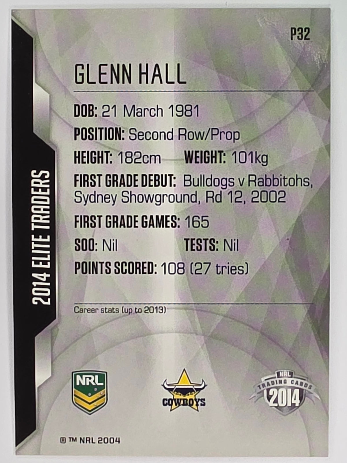 NRL 2014 Elite | Silver Parallel #P32 | Glenn Hall | North Queensland Cowboys
