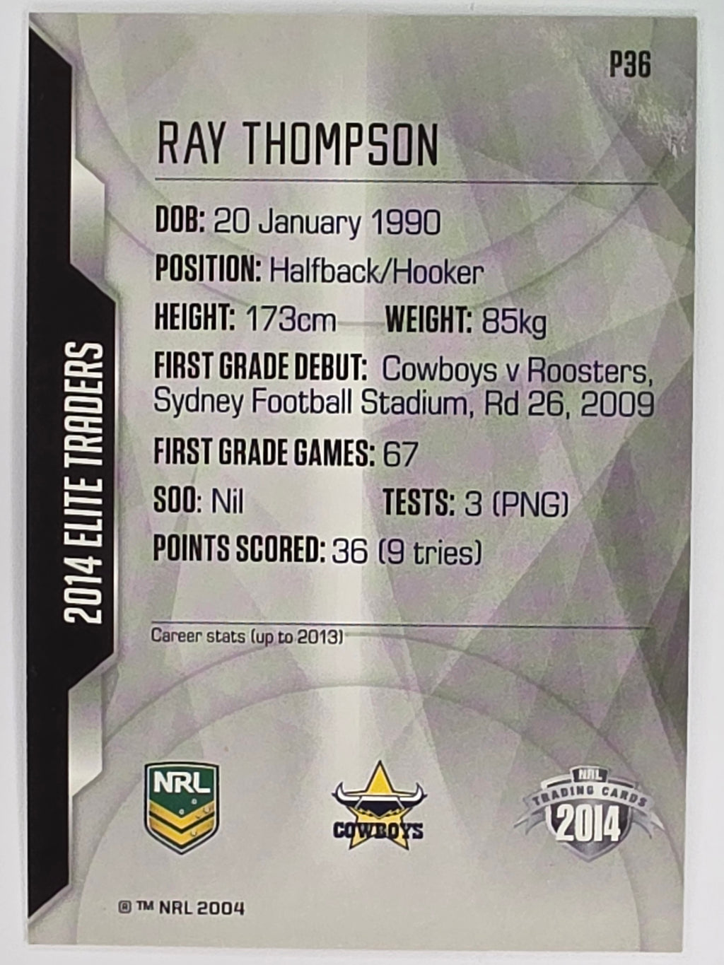 NRL 2014 Elite | Silver Parallel #P36 | Ray Thompson | North Queensland Cowboys