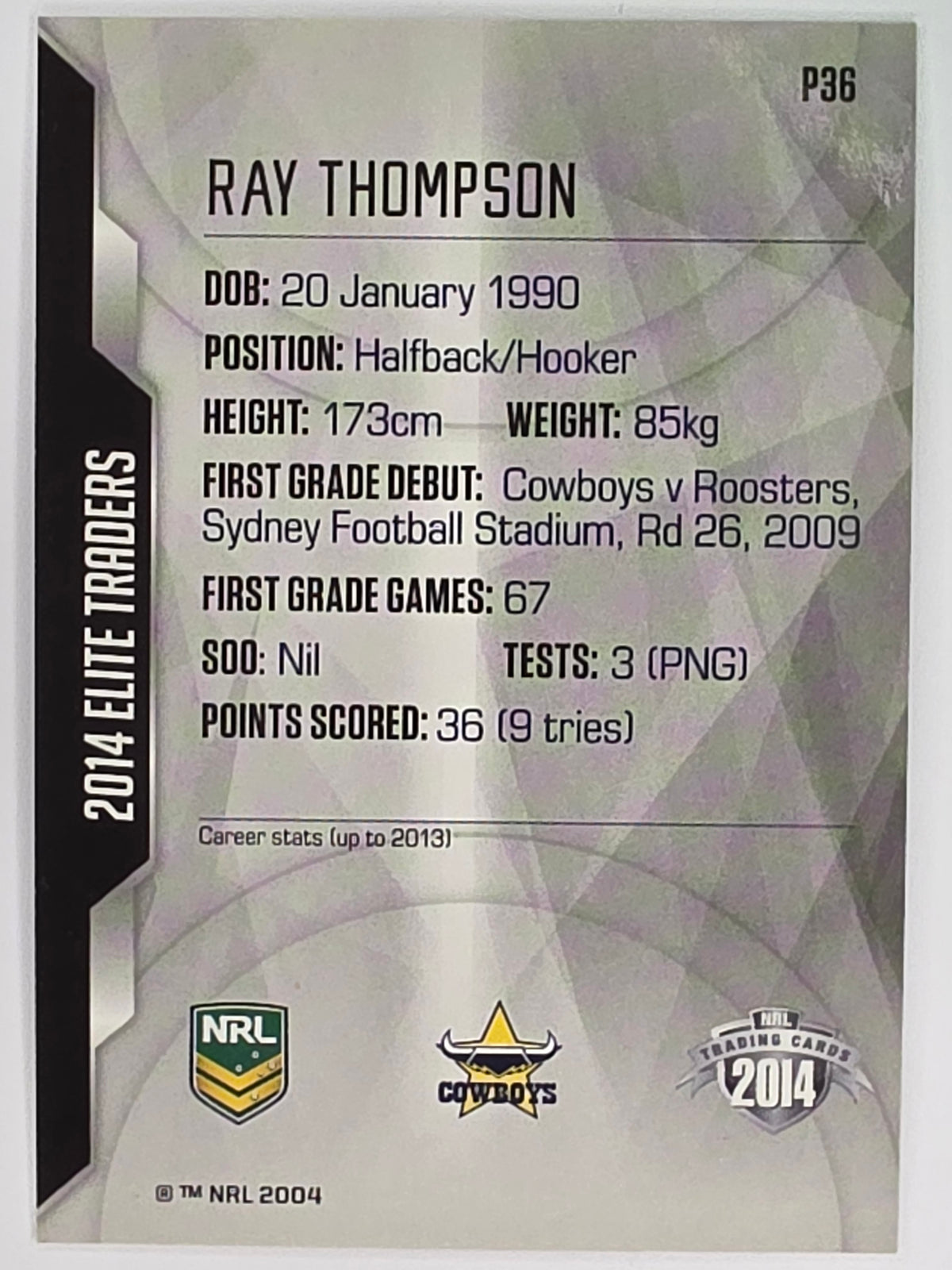 NRL 2014 Elite | Silver Parallel #P36 | Ray Thompson | North Queensland Cowboys