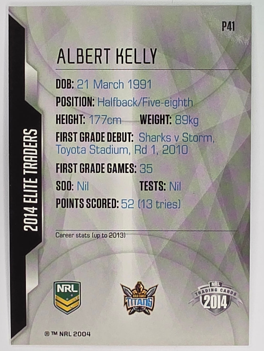 NRL 2014 Elite | Silver Parallel #P41 | Albert Kelly | Gold Coast Titans