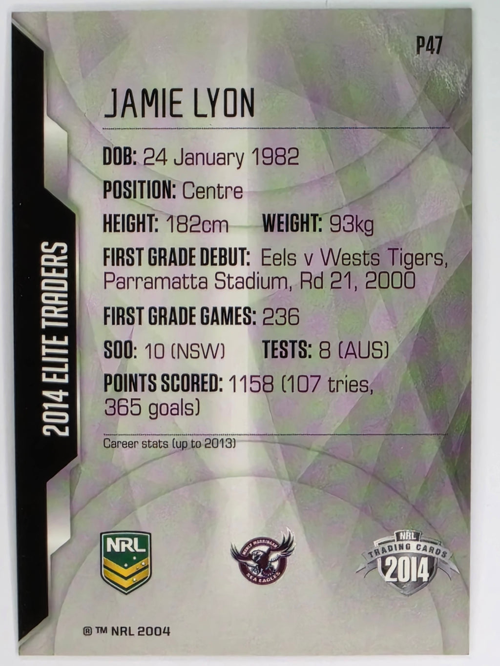 NRL 2014 Elite | Silver Parallel #P47 | Jamie Lyon | Manly Warringah Sea Eagles