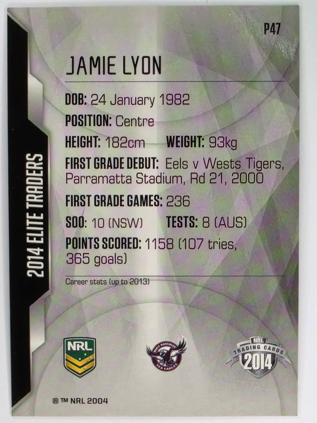 NRL 2014 Elite | Silver Parallel #P47 | Jamie Lyon | Manly Warringah Sea Eagles