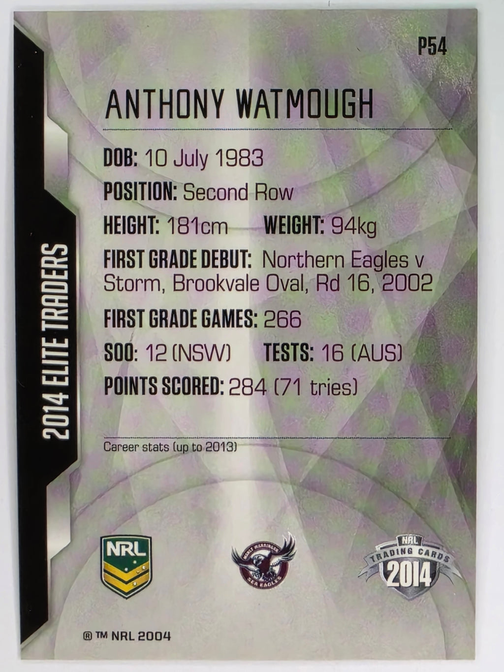 NRL 2014 Elite | Silver Parallel #P54 | Anthony Watmough | Manly Warringah Sea Eagles