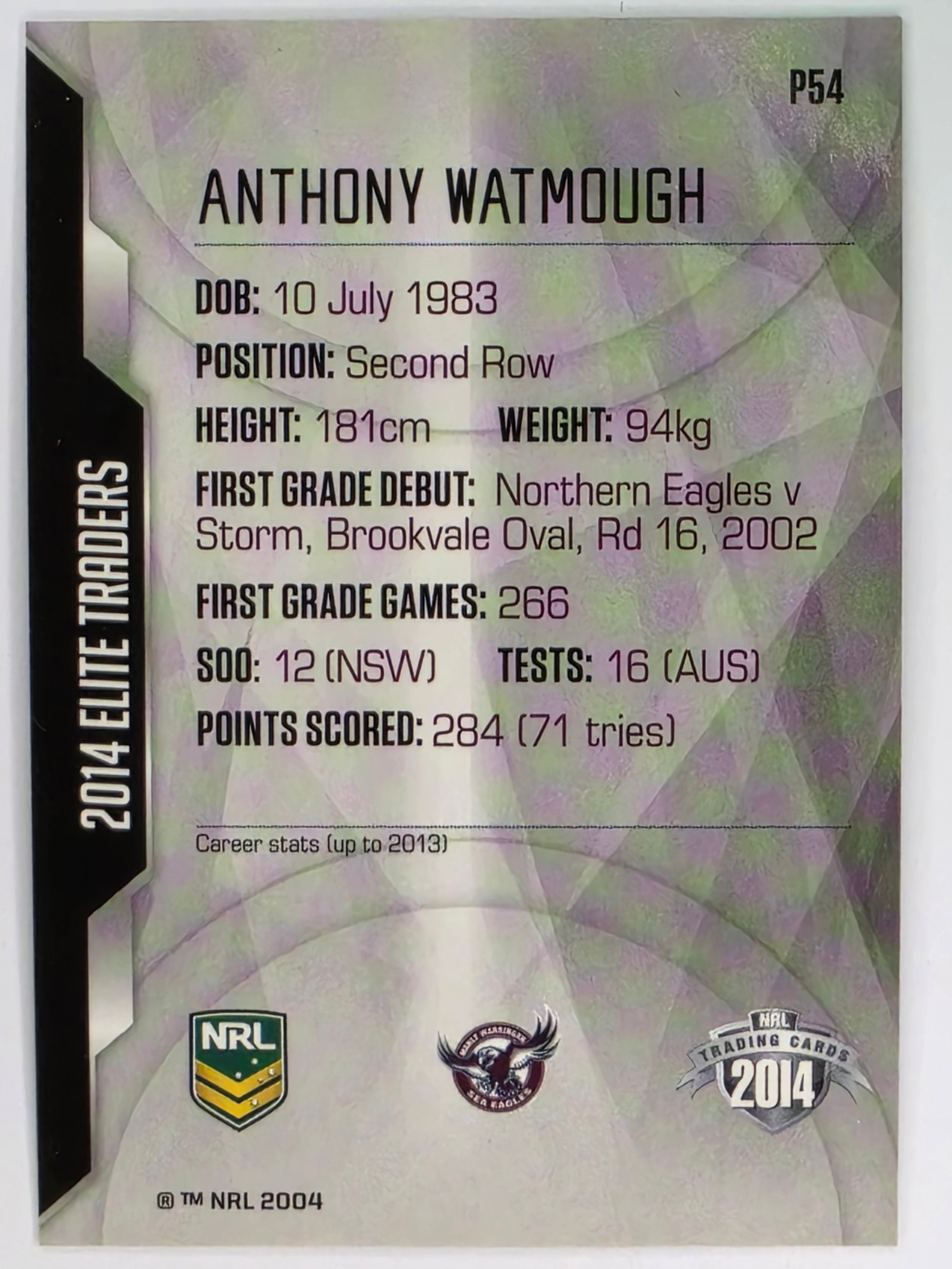 NRL 2014 Elite | Silver Parallel #P54 | Anthony Watmough | Manly Warringah Sea Eagles