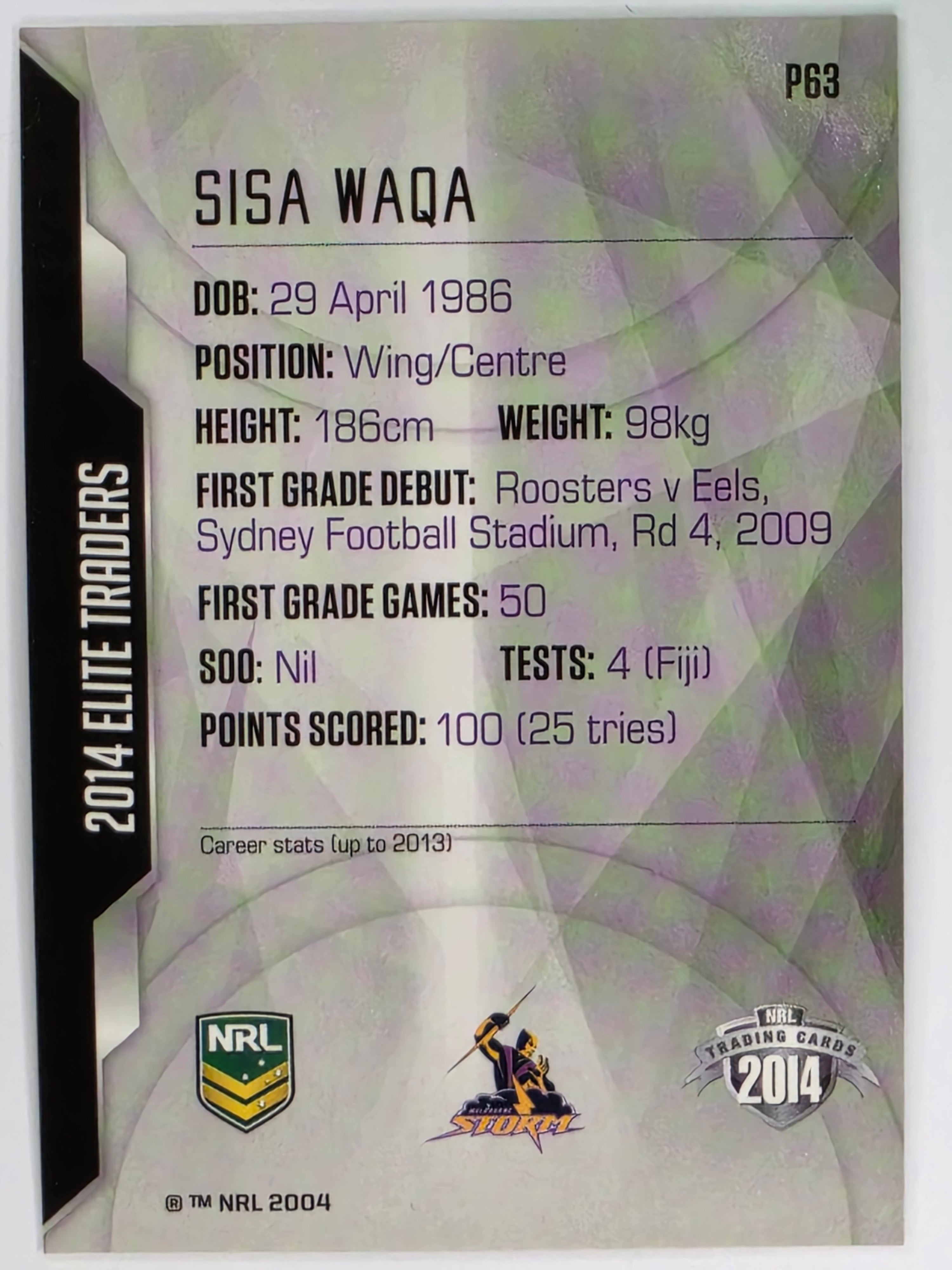 NRL 2014 Elite | Silver Parallel #P63 | Sisa Waqa | Melbourne Storm