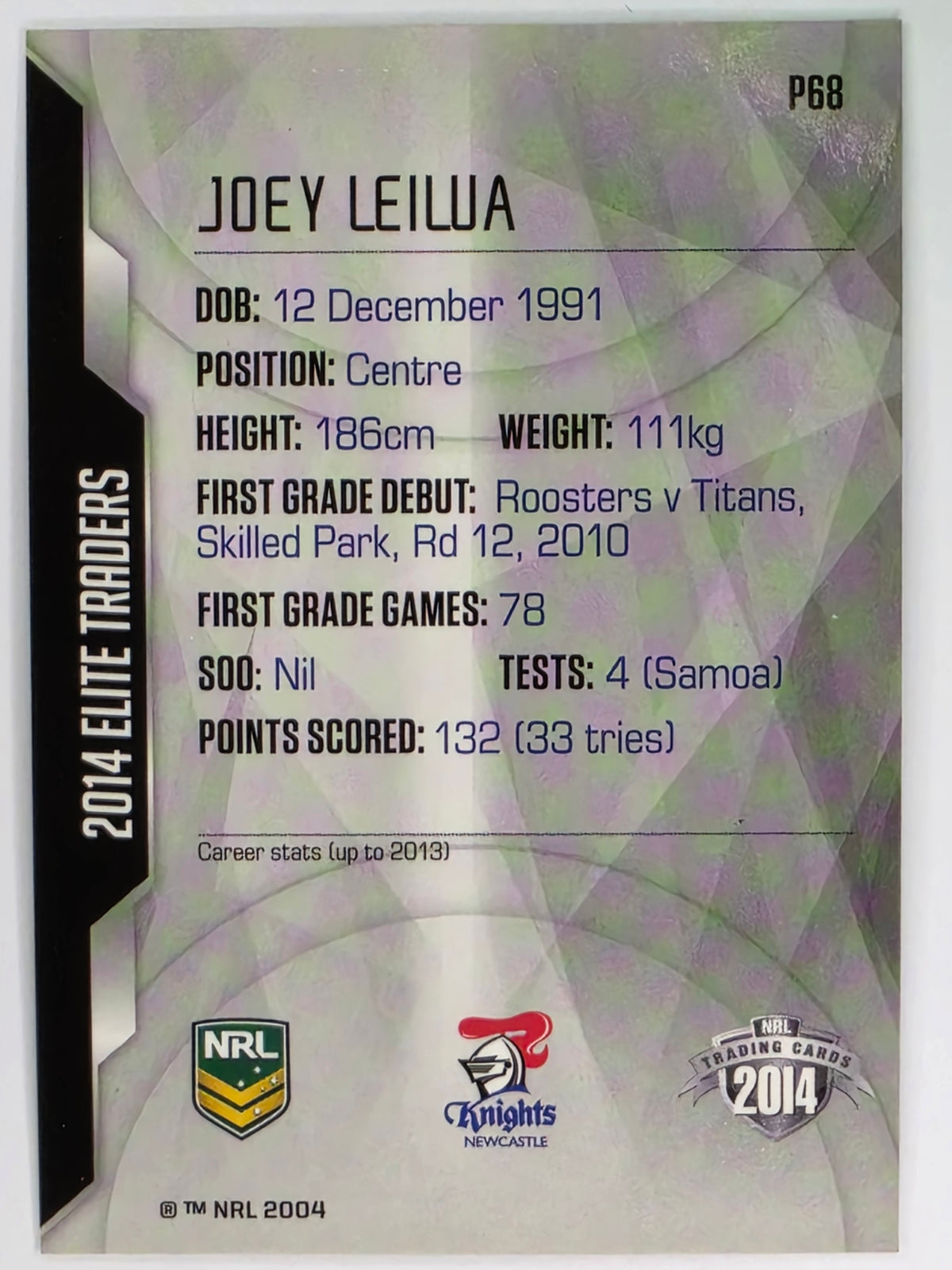 NRL 2014 Elite | Silver Parallel #P68 | Joey Leilua | Newcastle Knights