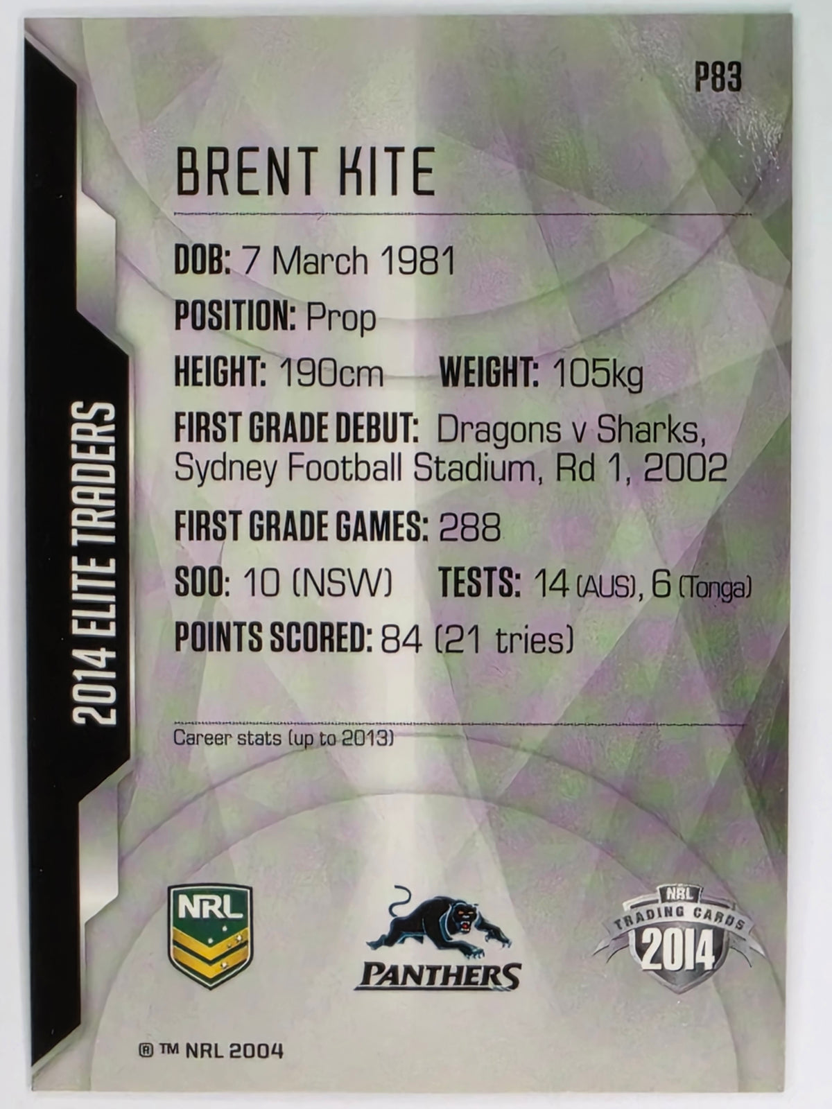 NRL 2014 Elite | Silver Parallel #P83 | Brent Kite | Penrith Panthers