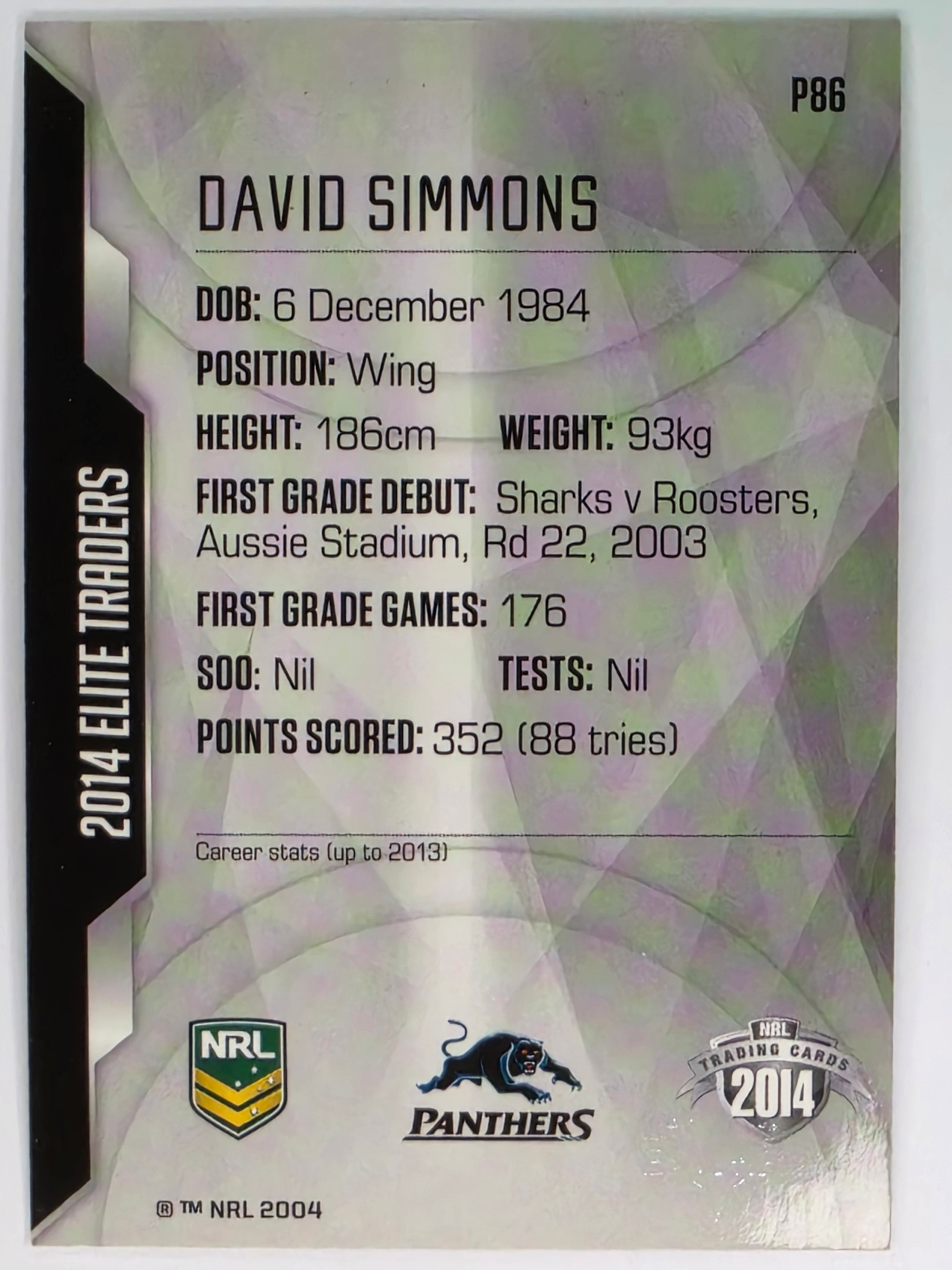 NRL 2014 Elite | Silver Parallel #P86 | David Simmons | Penrith Panthers