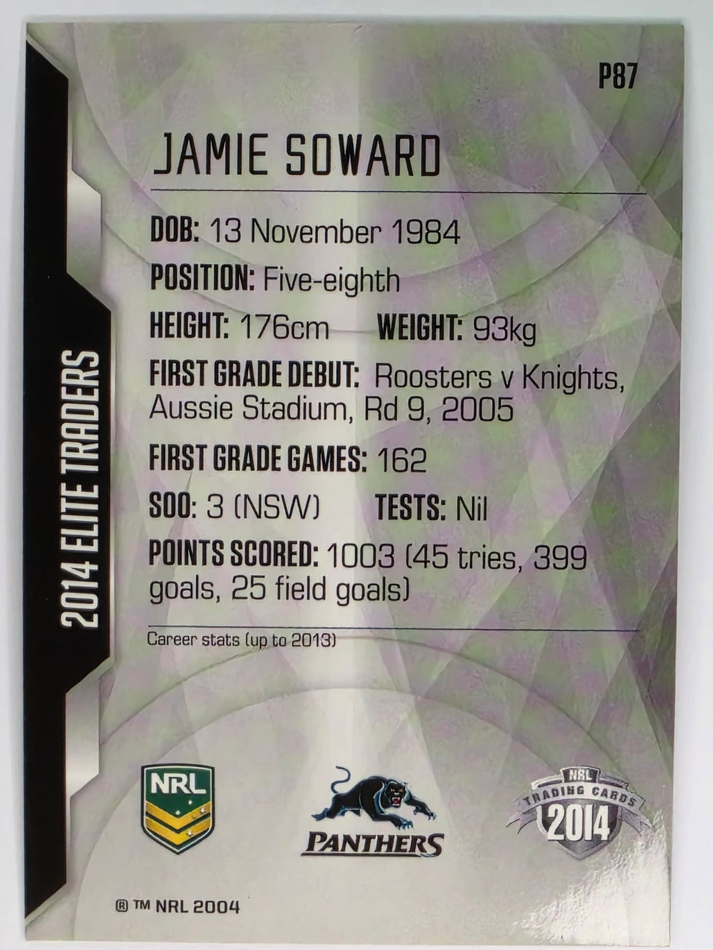 NRL 2014 Elite | Silver Parallel #P87 | Jamie Soward | Penrith Panthers