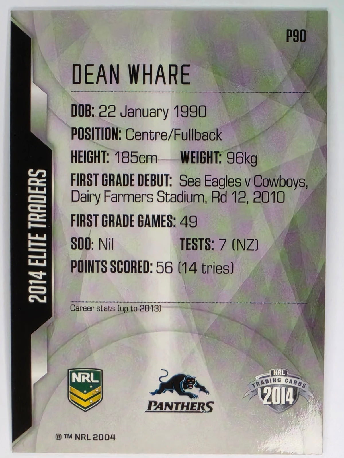 NRL 2014 Elite | Silver Parallel #P90 | Dean Whare | Penrith Panthers
