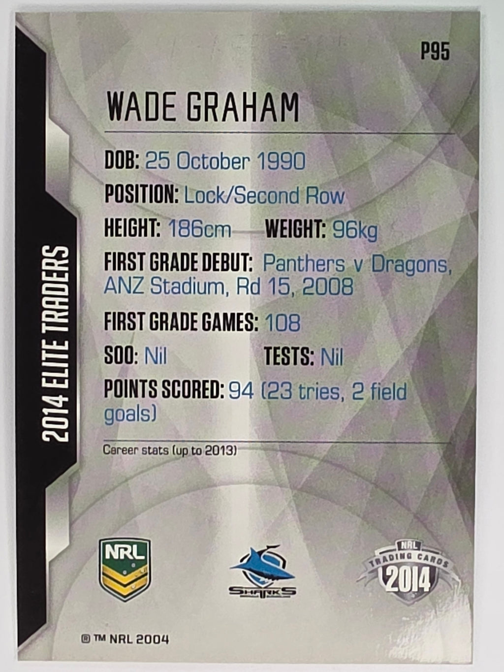 NRL 2014 Elite | Silver Parallel #P95 | Wade Graham | Cronulla Sutherland Sharks