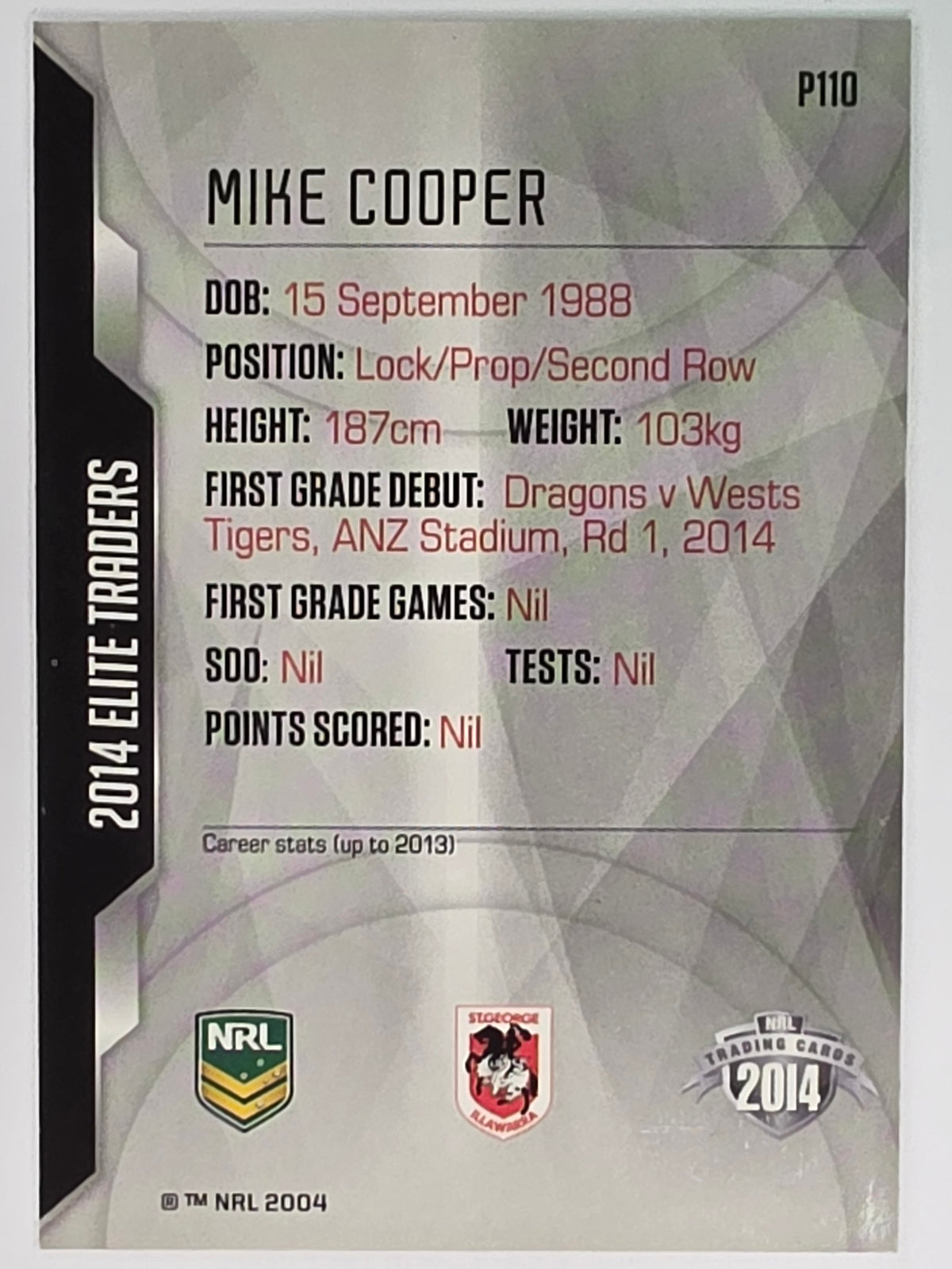NRL 2014 Elite | Silver Parallel #P110 | Mike Cooper | St George Illawarra Dragons