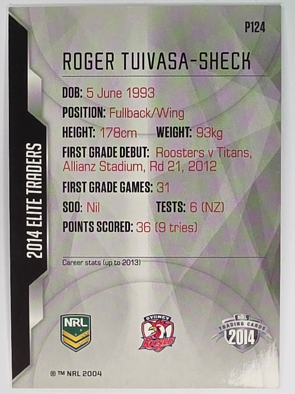 NRL 2014 Elite | Silver Parallel #P124 | Roger Tuivasa-Sheck | Sydney Roosters