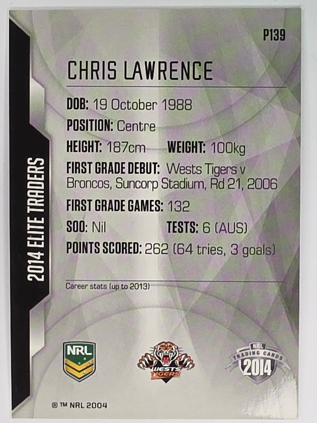 NRL 2014 Elite | Silver Parallel #P139 | Chris Lawrence | Wests Tigers