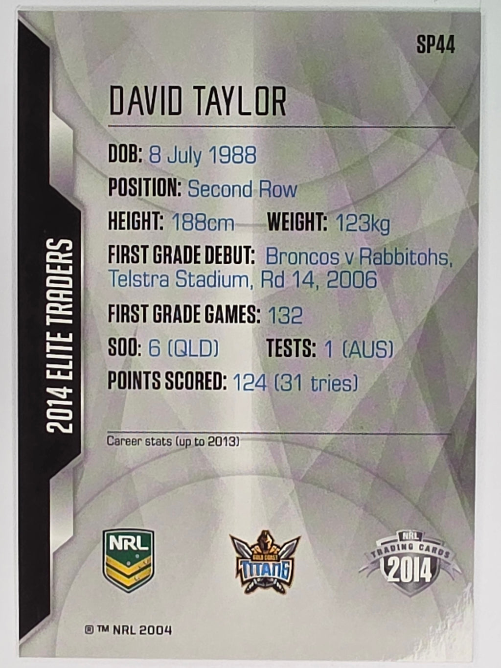NRL 2014 Elite | Gold Parallel #P44 | David Taylor | Gold Coast Titans