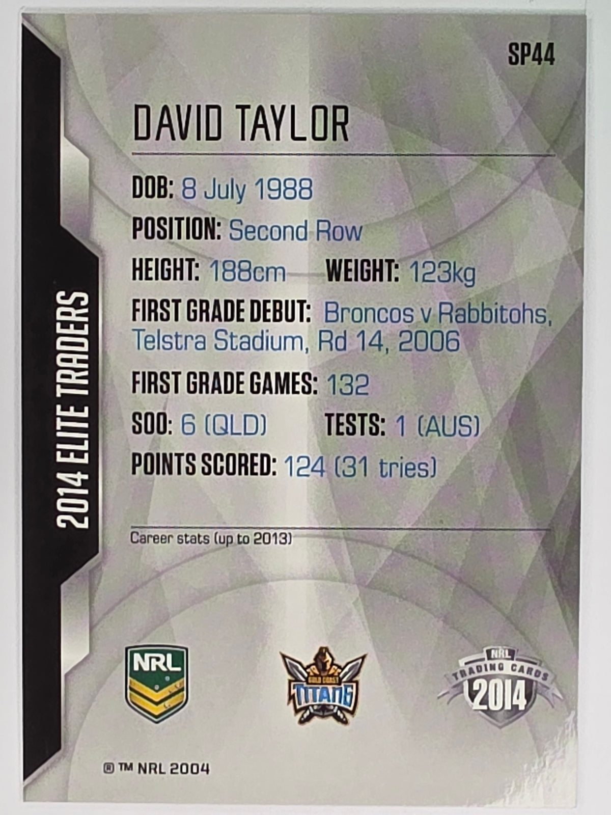 NRL 2014 Elite | Gold Parallel #P44 | David Taylor | Gold Coast Titans