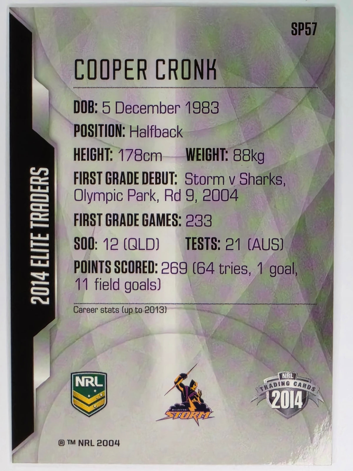 NRL 2014 Elite | Gold Parallel #P57 | Cooper Cronk | Melbourne Storm
