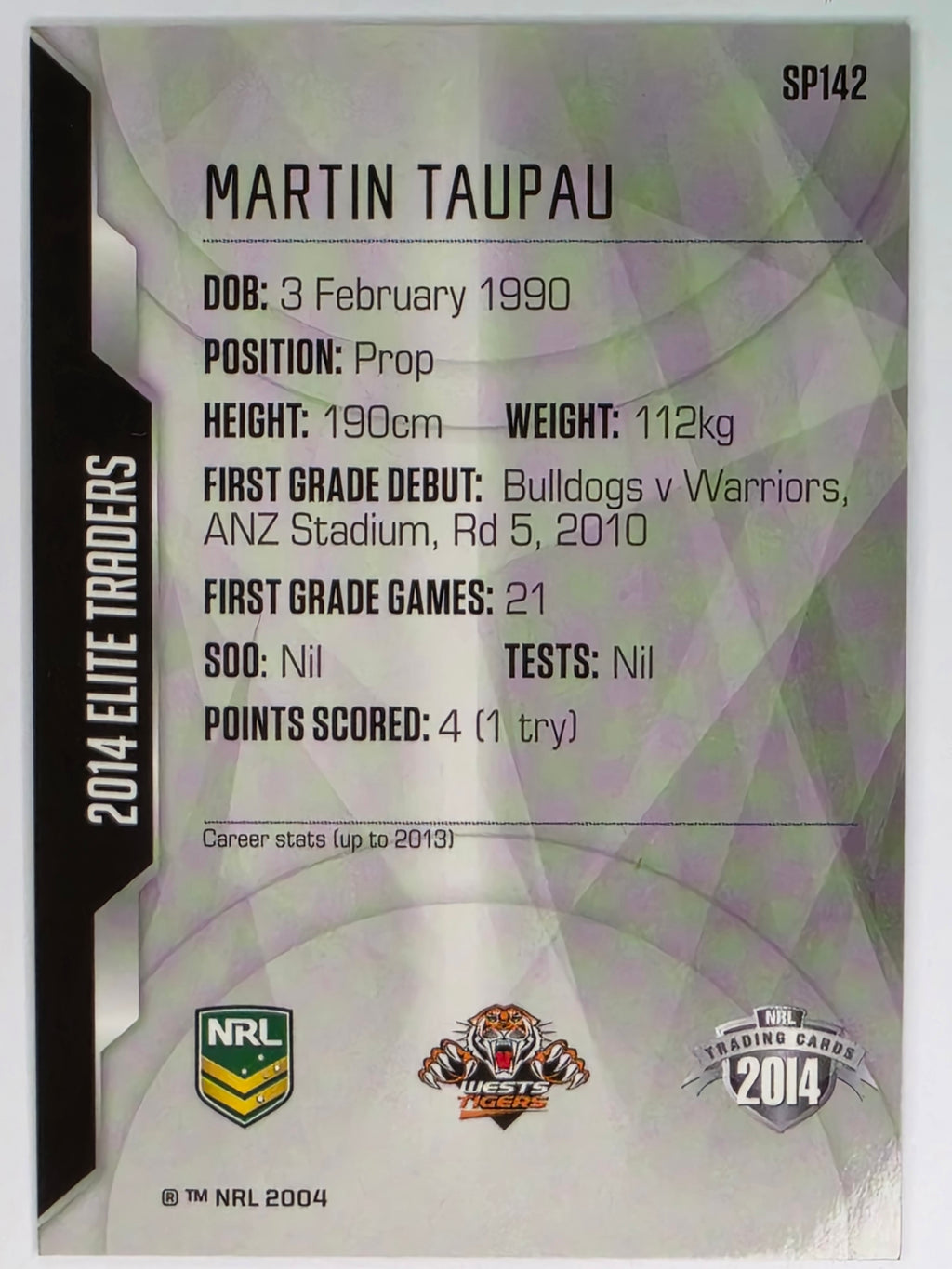 NRL 2014 Elite | Gold Parallel #P142 | Martin Taupau | Wests Tigers