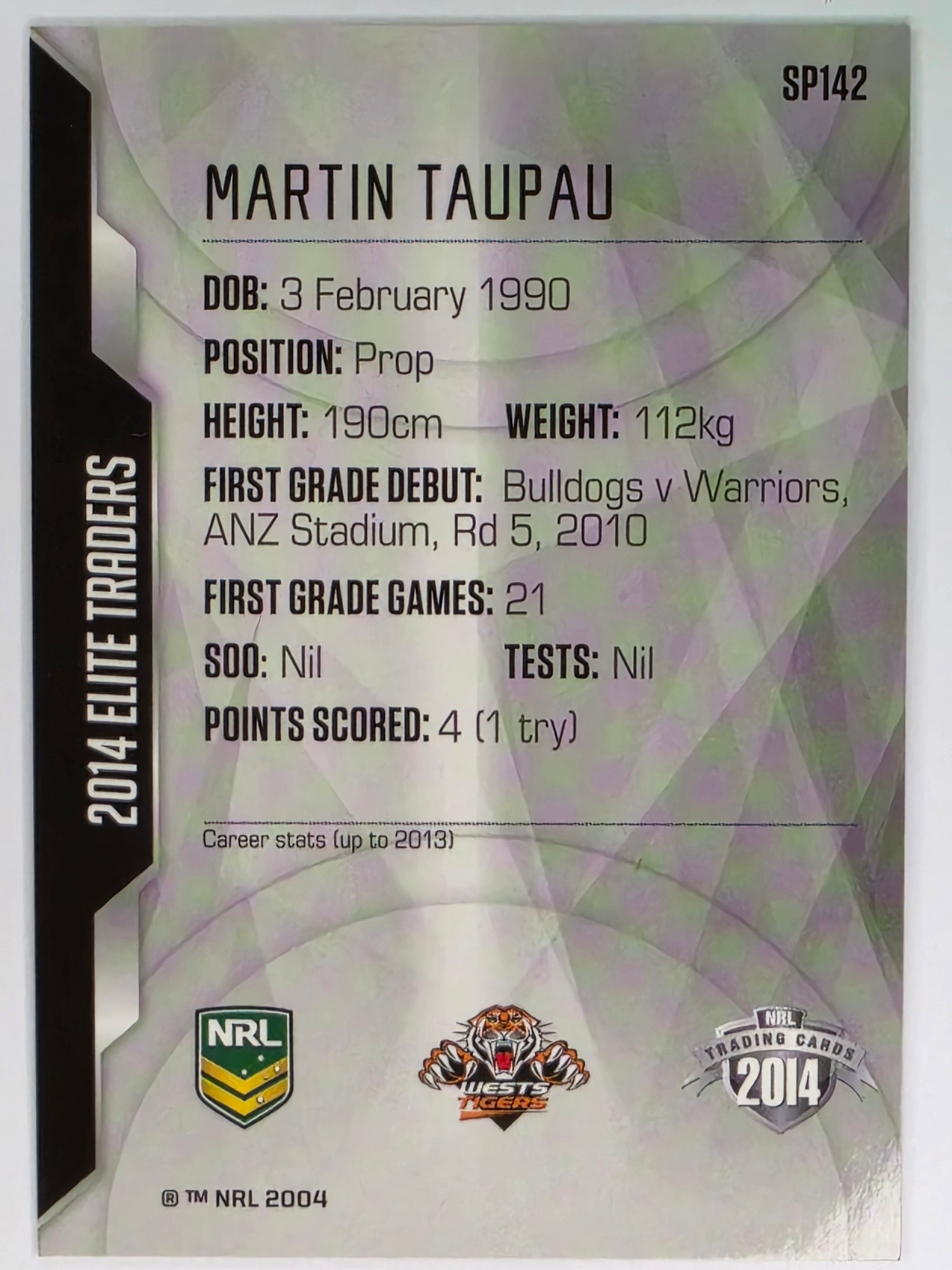 NRL 2014 Elite | Gold Parallel #P142 | Martin Taupau | Wests Tigers