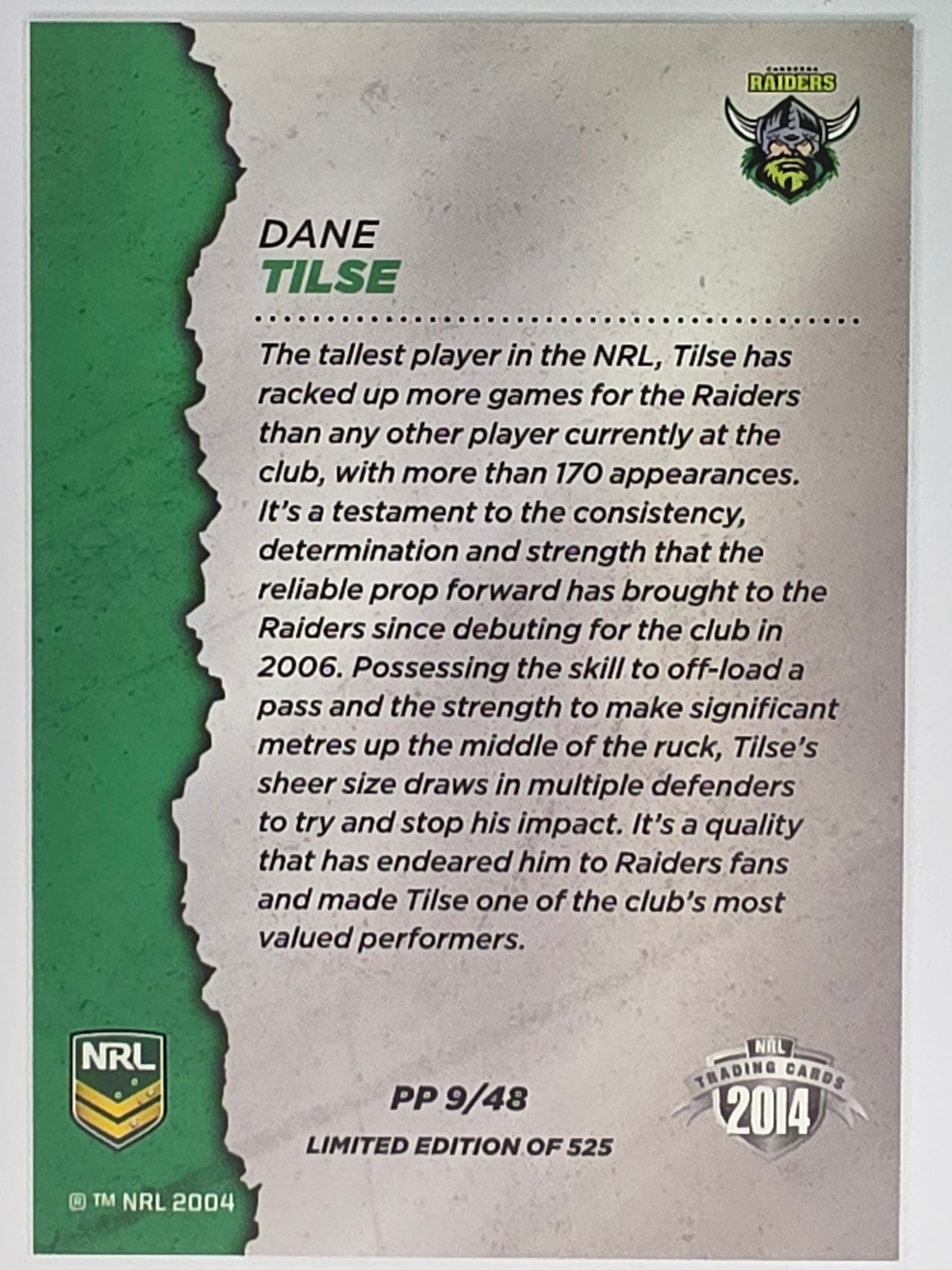 NRL 2014 Elite | Pride & Passion #PP9 Dane Tilse Canberra Raiders