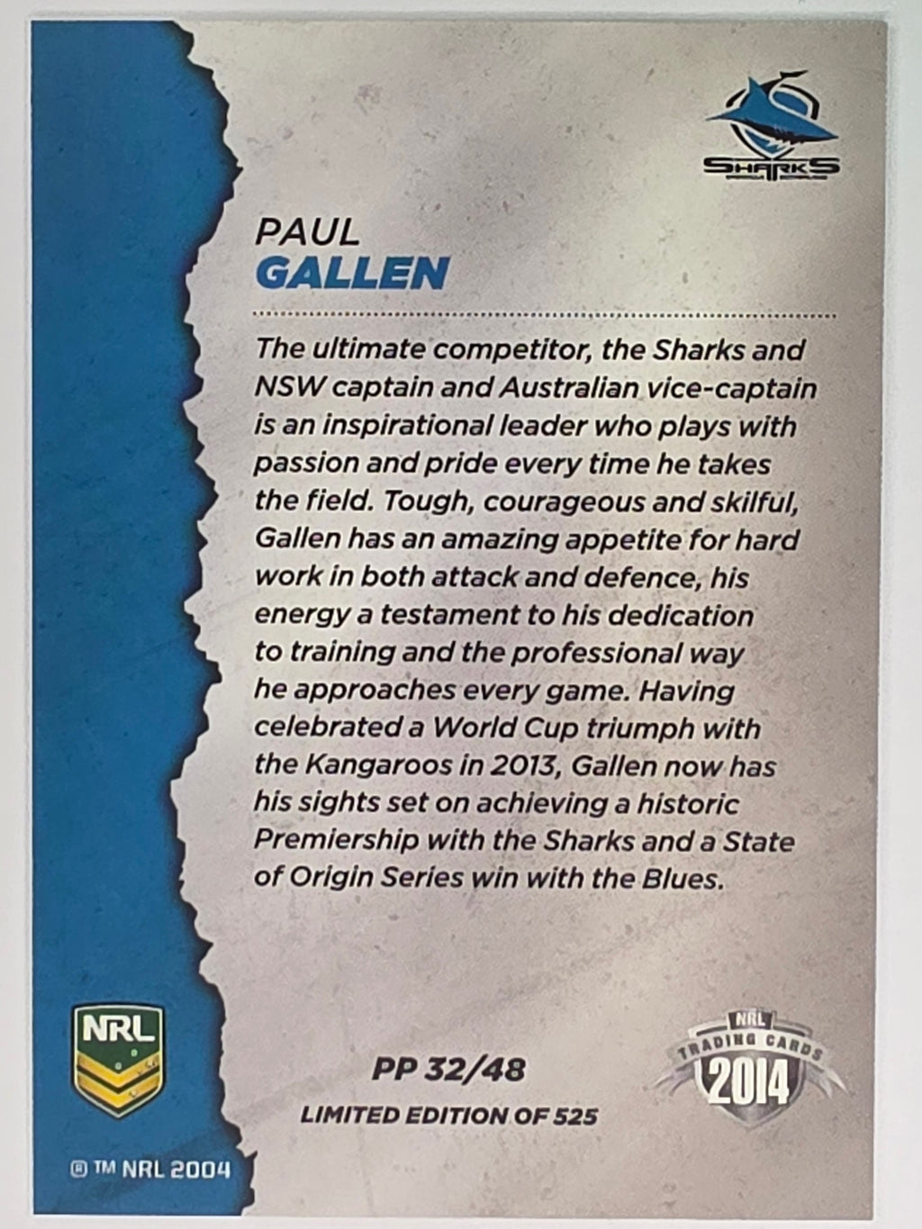 NRL 2014 Elite | Pride & Passion #PP32 Paul Gallen Cronulla Sharks