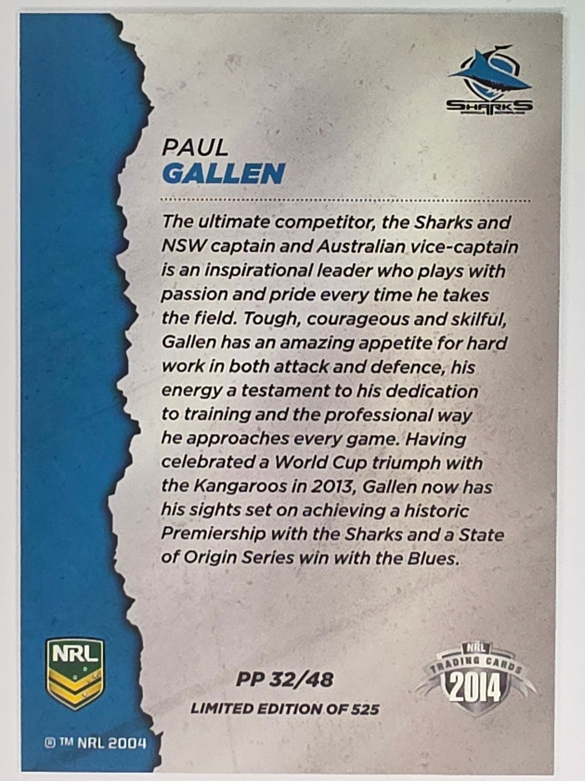 NRL 2014 Elite | Pride & Passion #PP32 Paul Gallen Cronulla Sharks