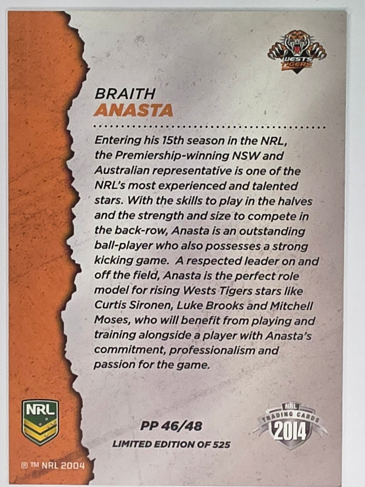 NRL 2014 Elite | Pride & Passion #PP46 Braith Anasta Wests Tigers