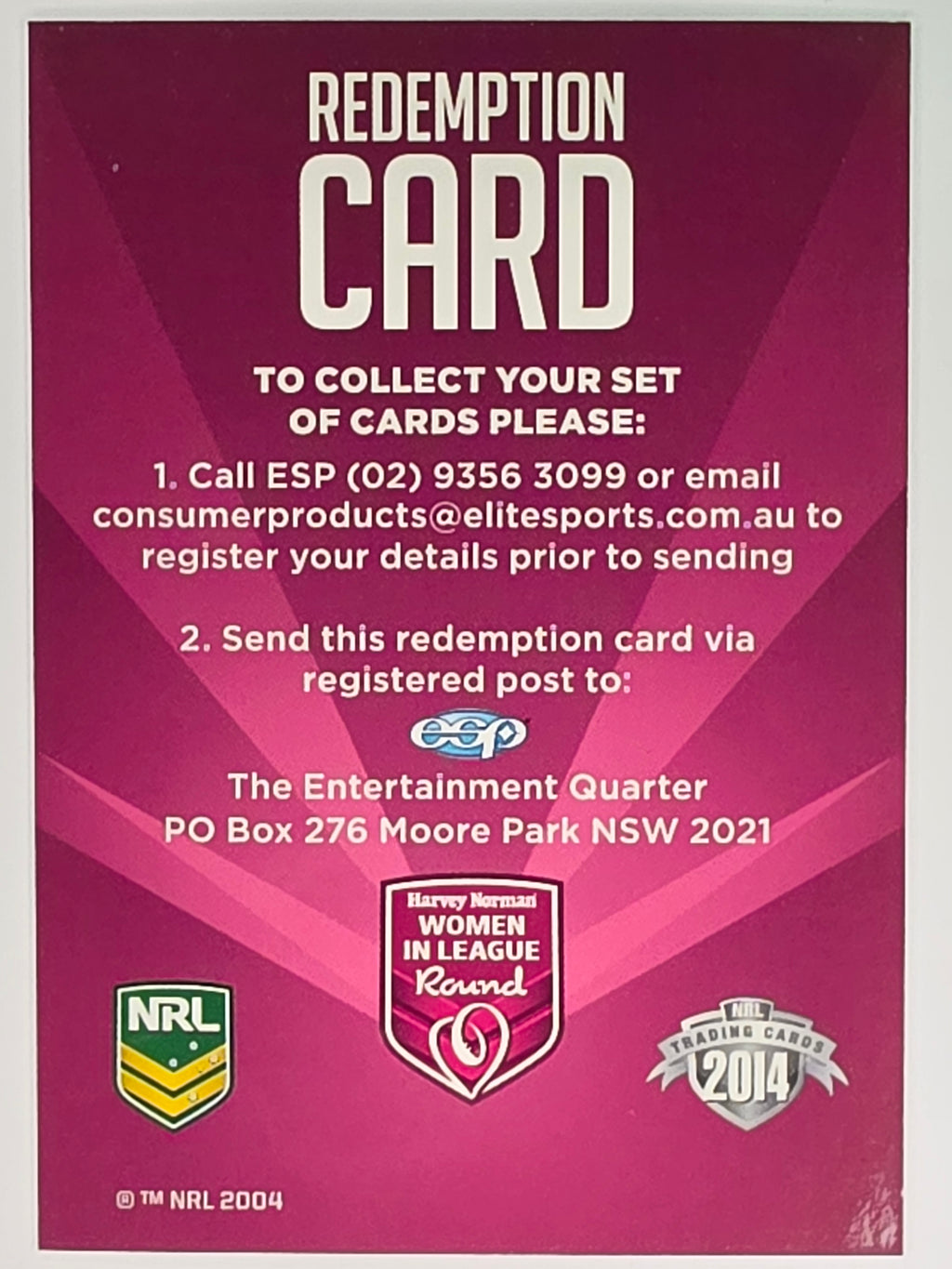 NRL 2014 Elite | Women in League Redemption Card (Unredeemed)