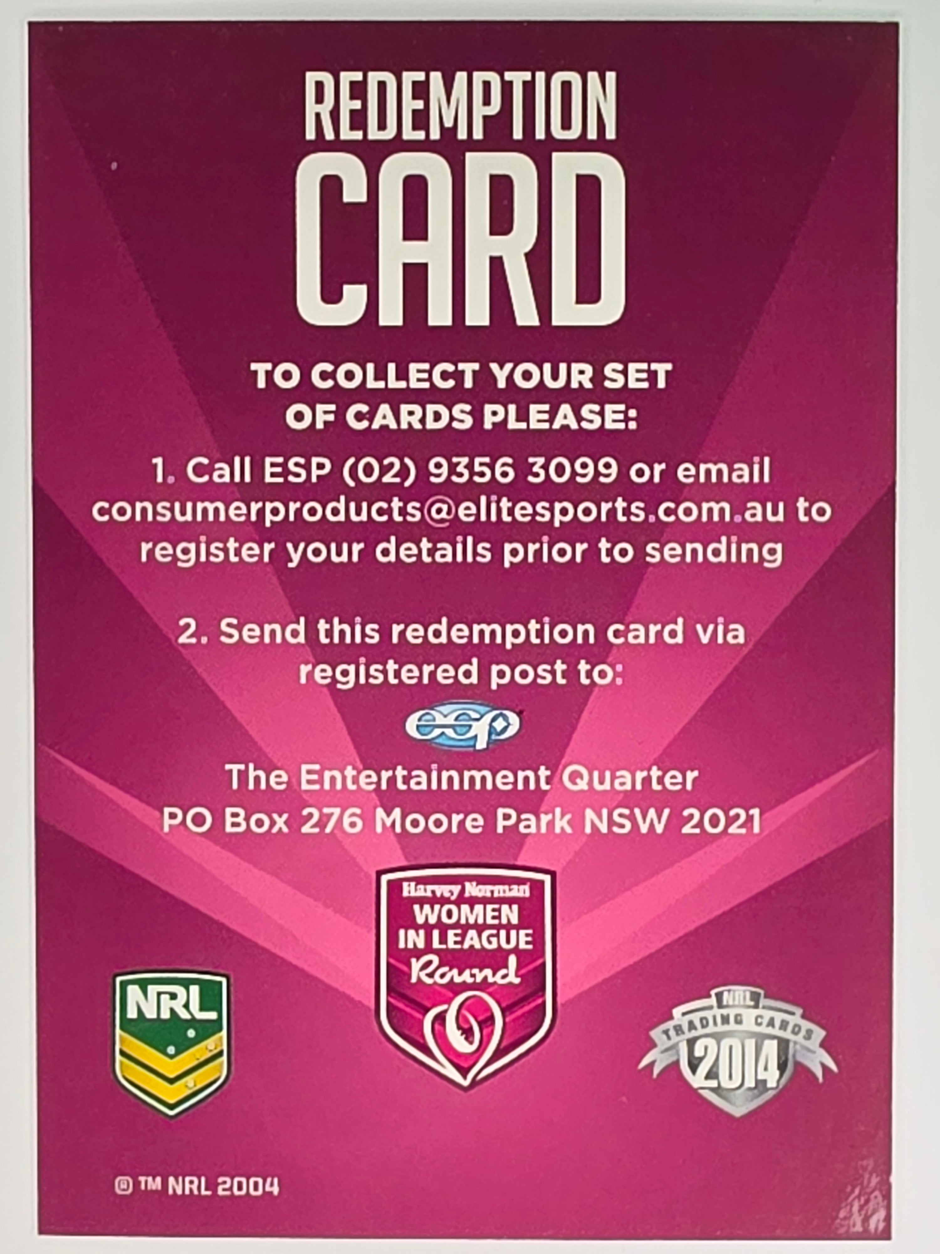 NRL 2014 Elite | Women in League Redemption Card (Unredeemed)