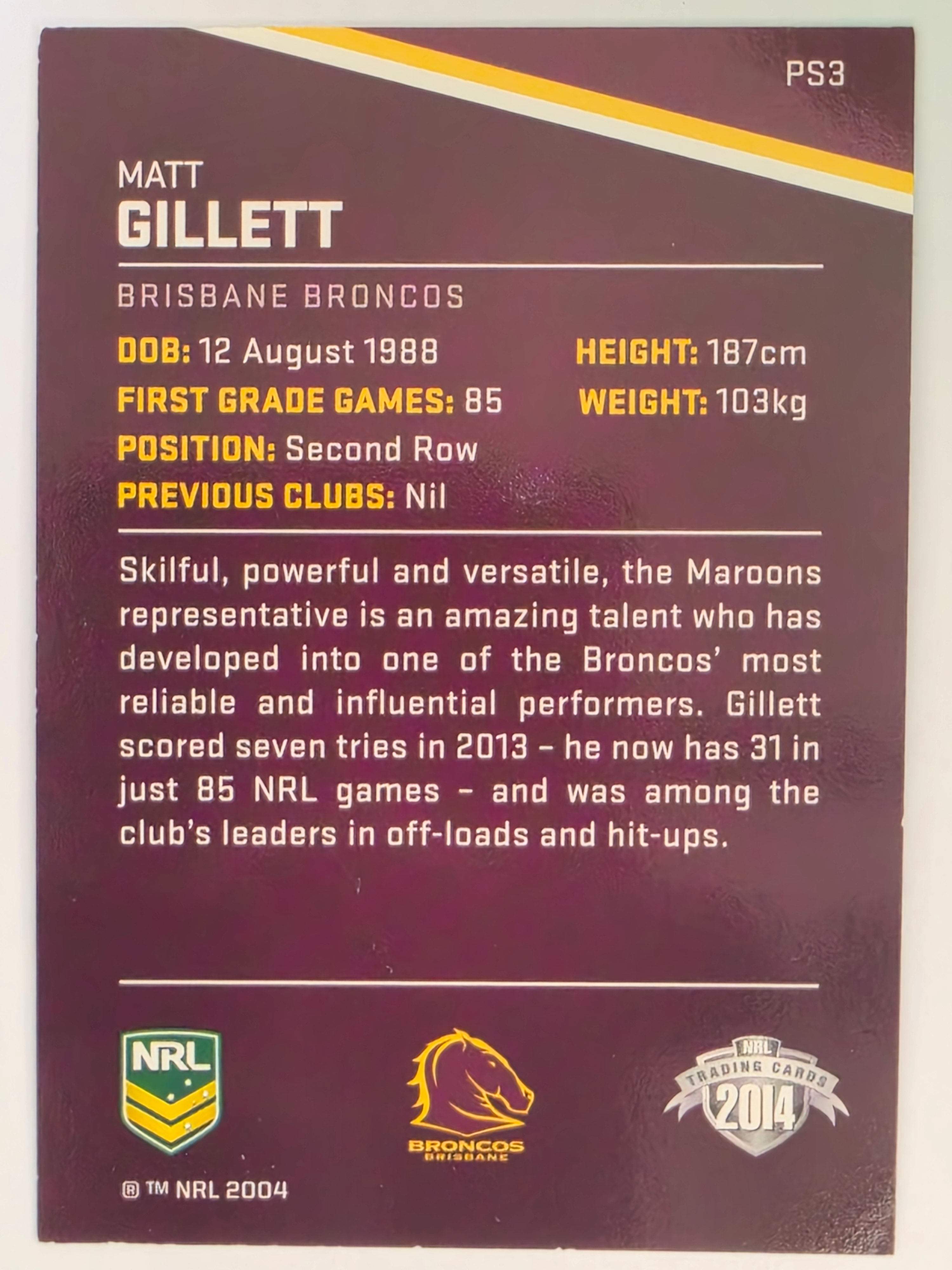 NRL 2014 Traders Black Parallel #P3 Matt Gillett Brisbane Broncos
