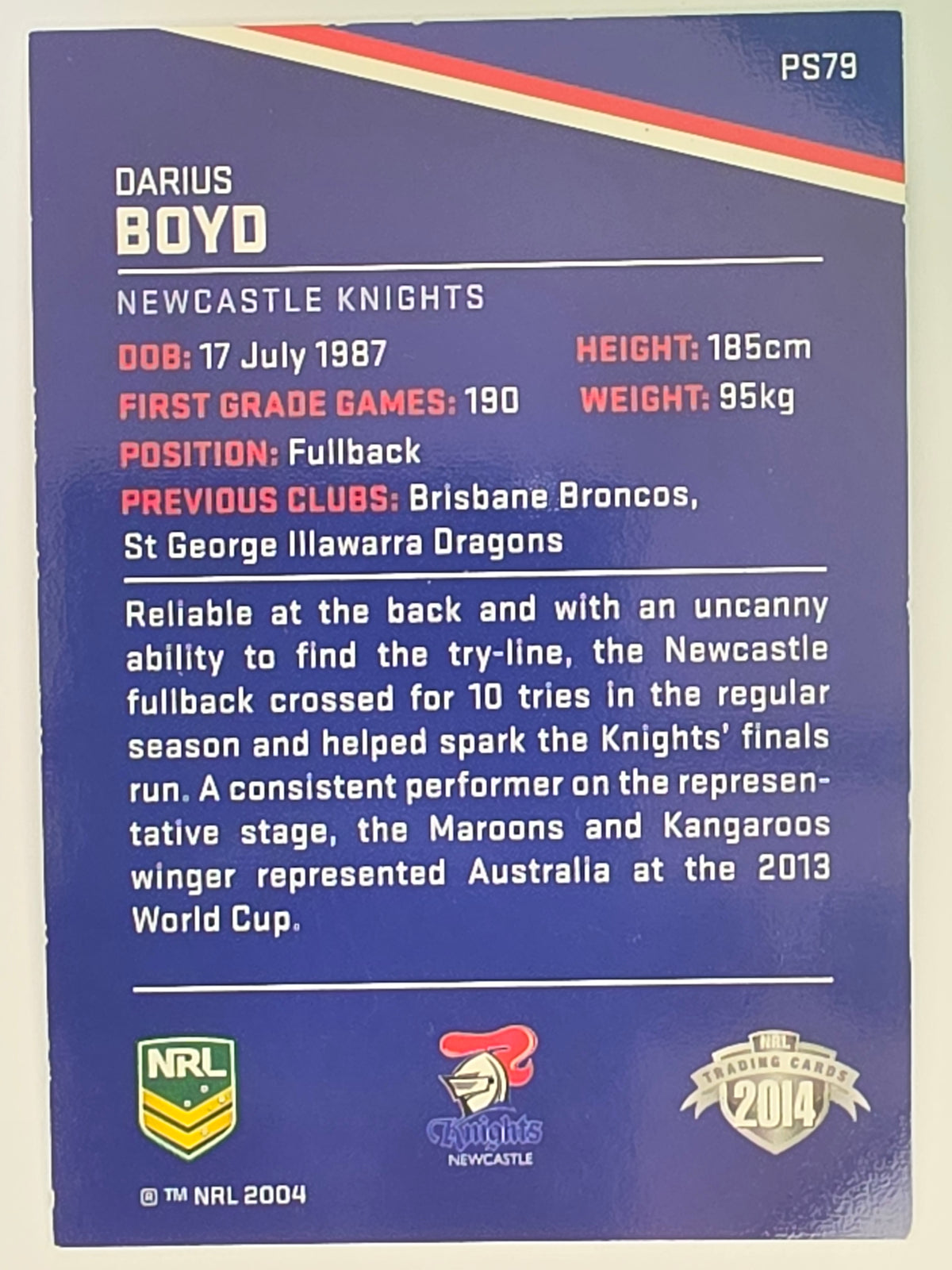 NRL 2014 Traders Black Parallel #P79 Darius Boyd Newcastle Knights