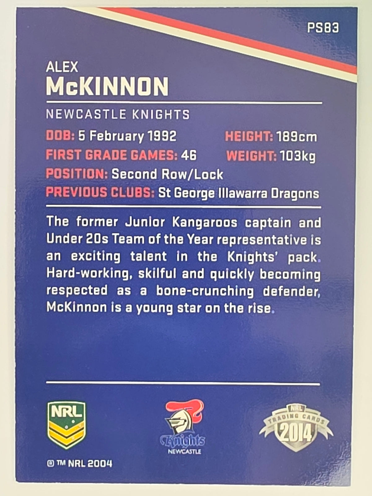 NRL 2014 Traders Black Parallel #P83 Alex McKinnon Newcastle Knights