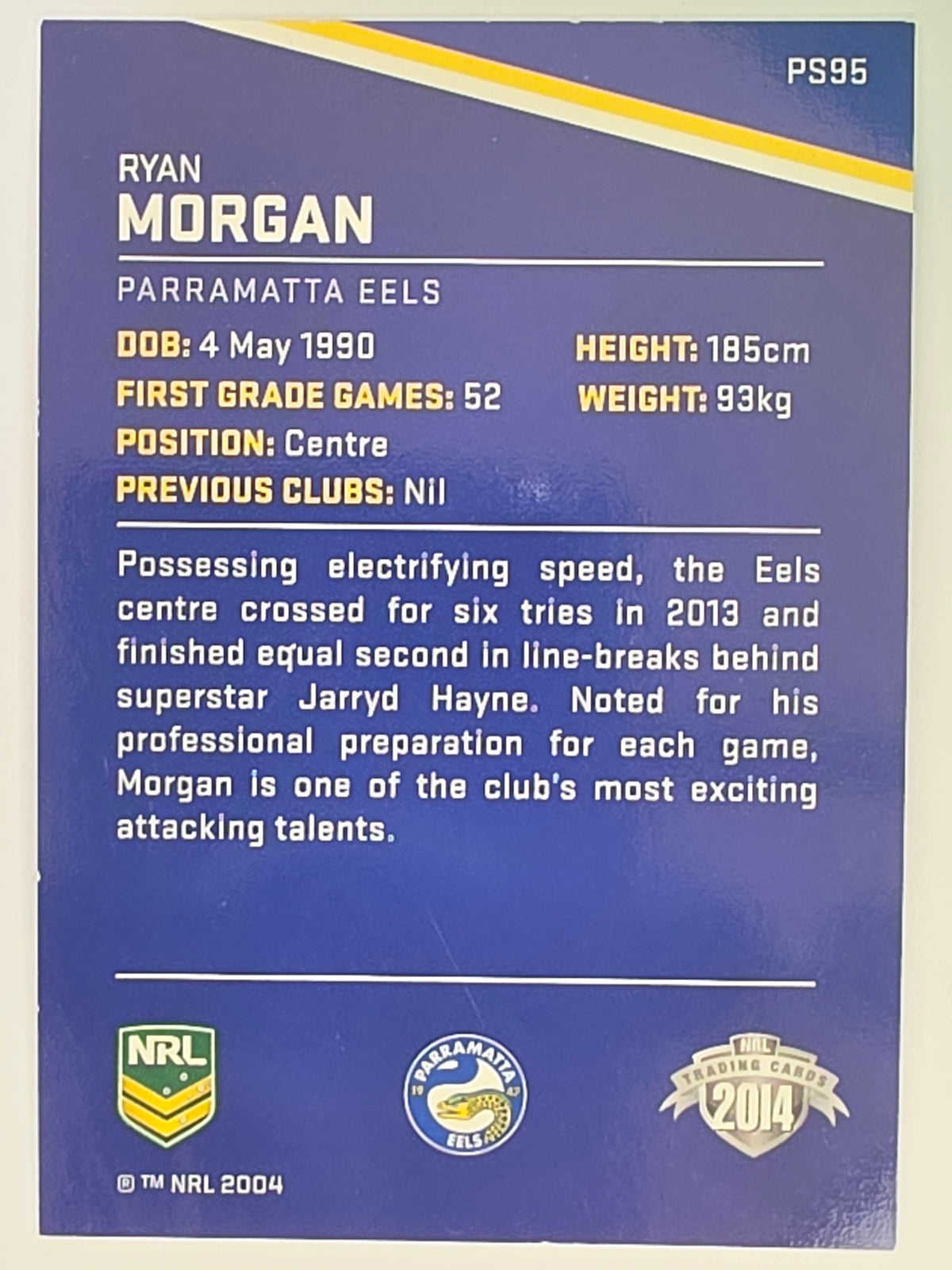NRL 2014 Traders Black Parallel #P95 Ryan Morgan Parramatta Eels
