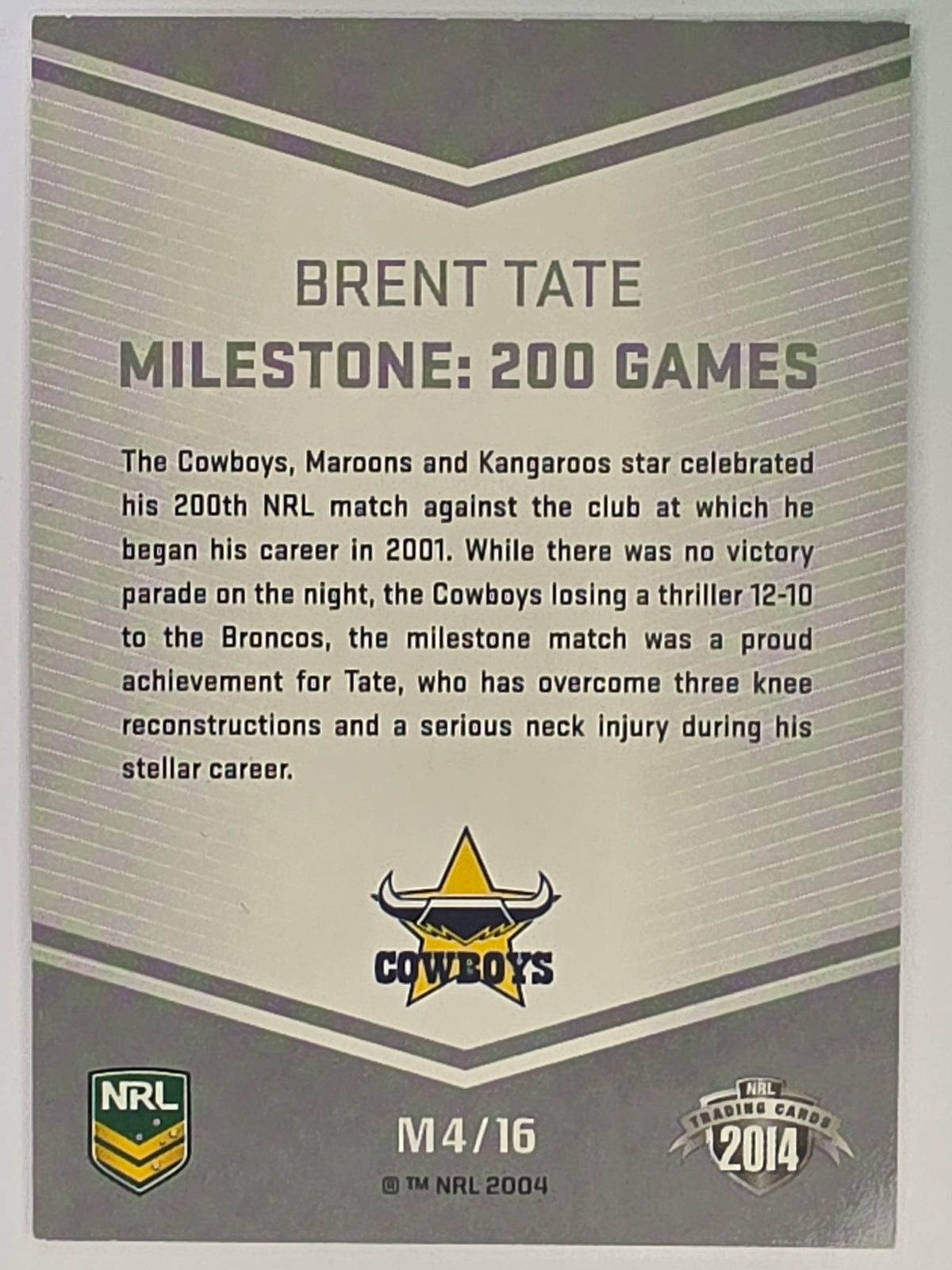 NRL 2014 Traders | Milestones #M4 | Brent Tate | North Queensland Cowboys