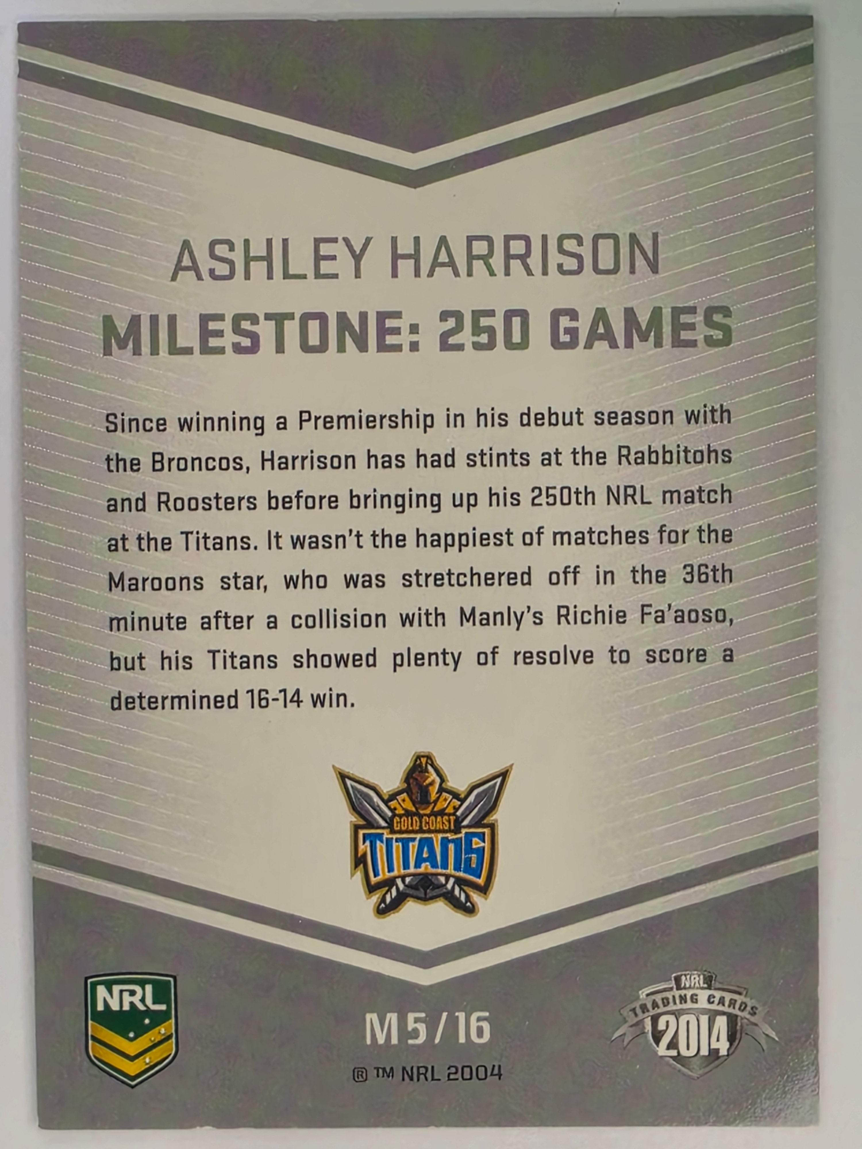 NRL 2014 Traders | Milestones #M5 | Ashley Harrison | Gold Coast Titans