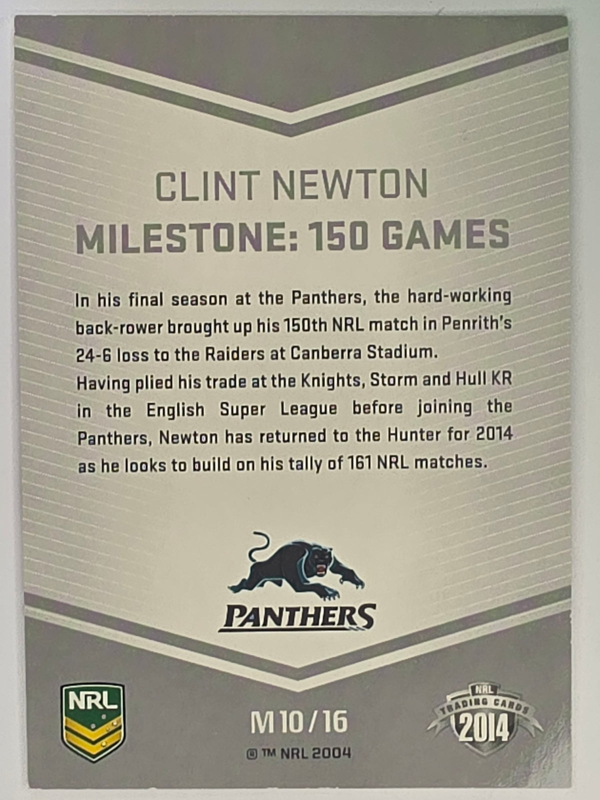 NRL 2014 Traders | Milestones #M10 | Clint Newton | Penrith Panthers
