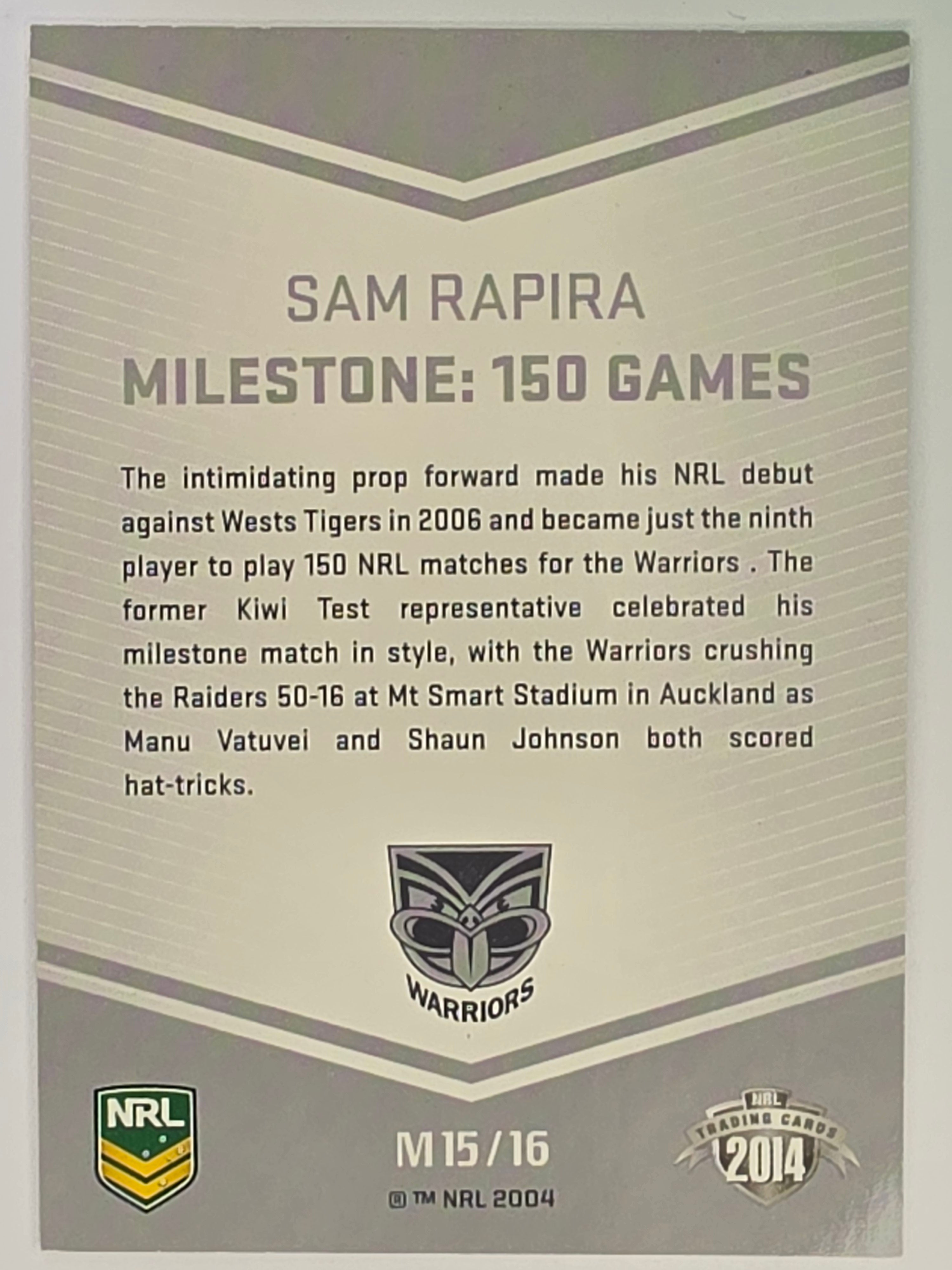 NRL 2014 Traders | Milestones #M15 | Sam Rapira | New Zealand Warriors