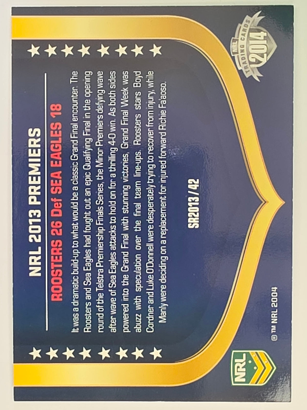 NRL 2014 Traders | Season to Remember #SR2013/42 | Roosters Premiership Card