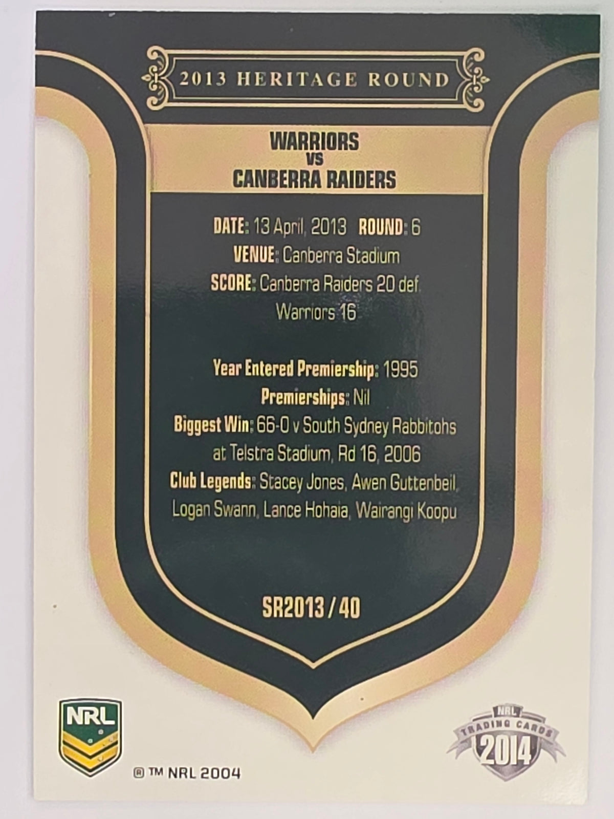 NRL 2014 Traders | Season to Remember #SR2013/40 | New Zealand Warriors