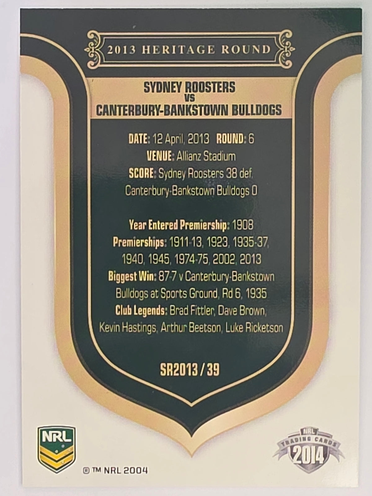 NRL 2014 Traders | Season to Remember #SR2013/39 | Sydney Roosters
